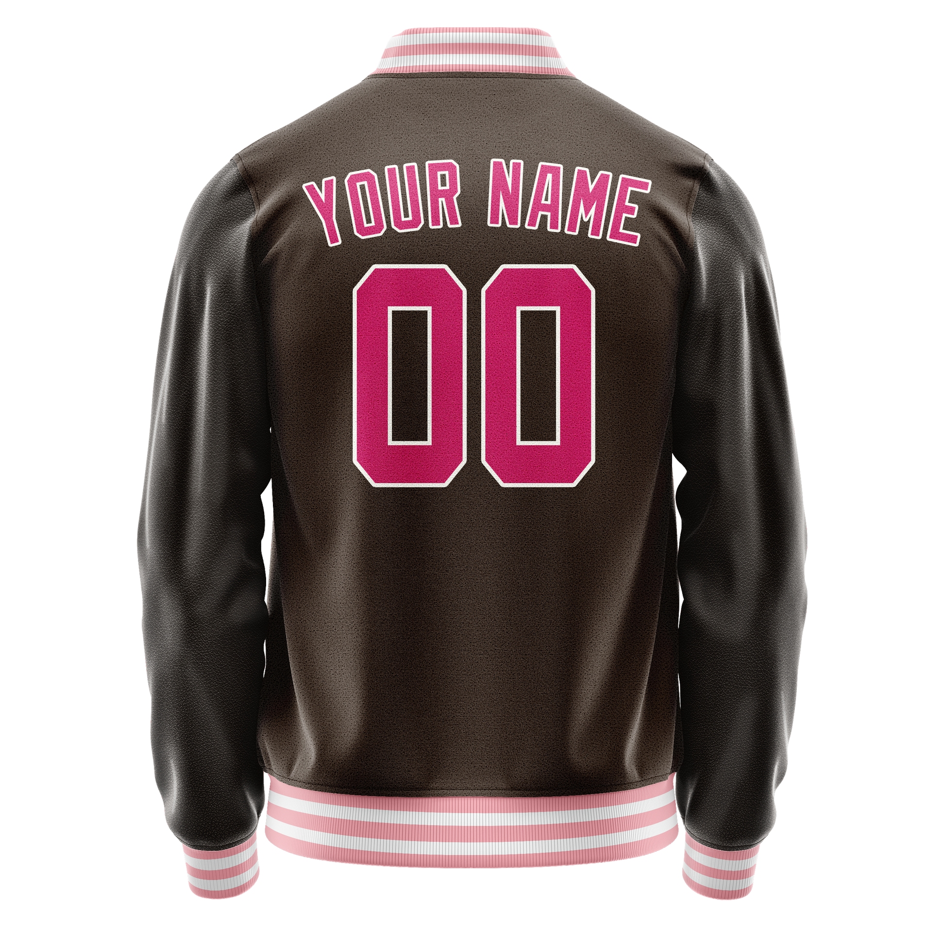 Custom Brown Pink Solid Color Varsity Letterman Jacket JA02240617XF072