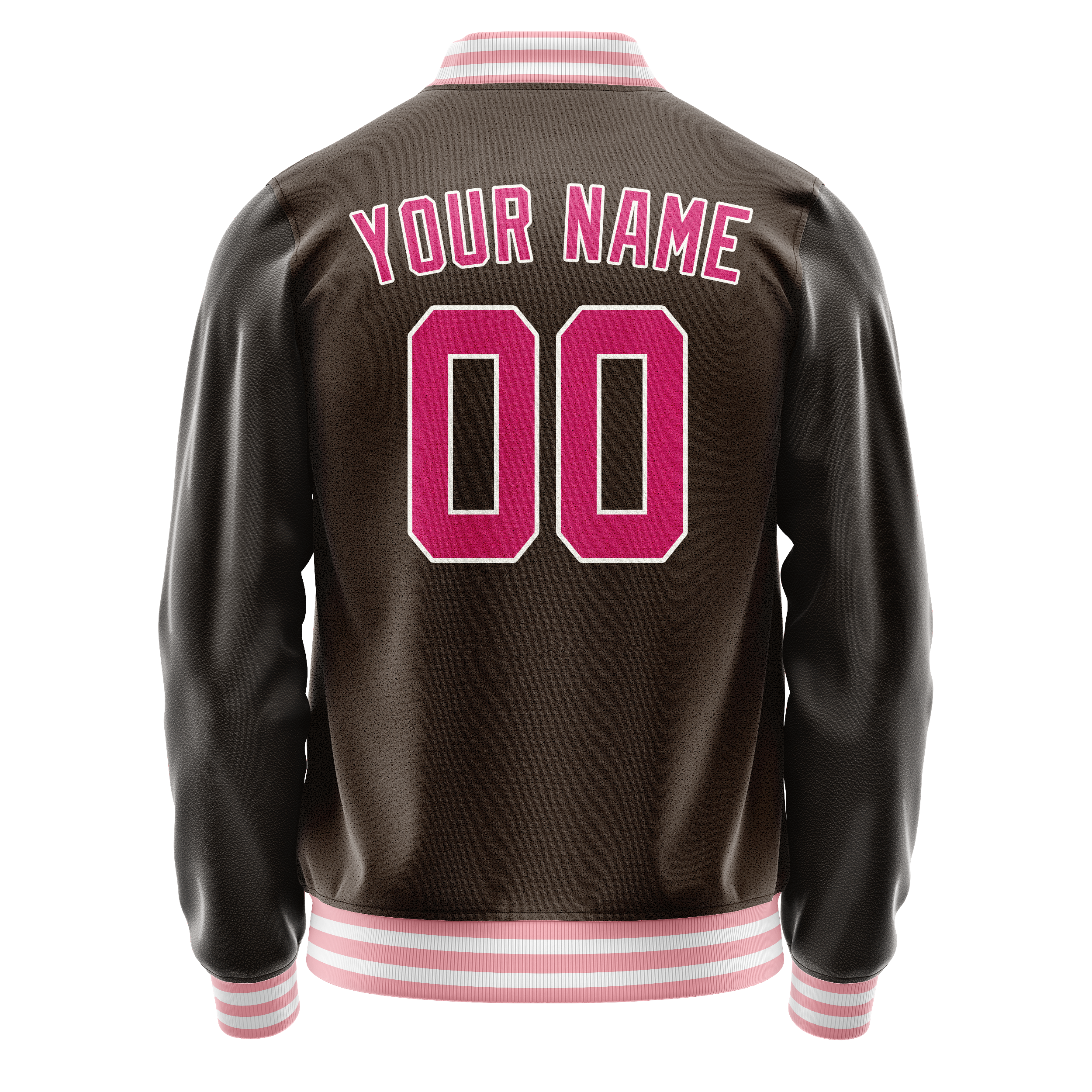 Custom Brown Pink Solid Color Varsity Letterman Jacket JA02240617XF072