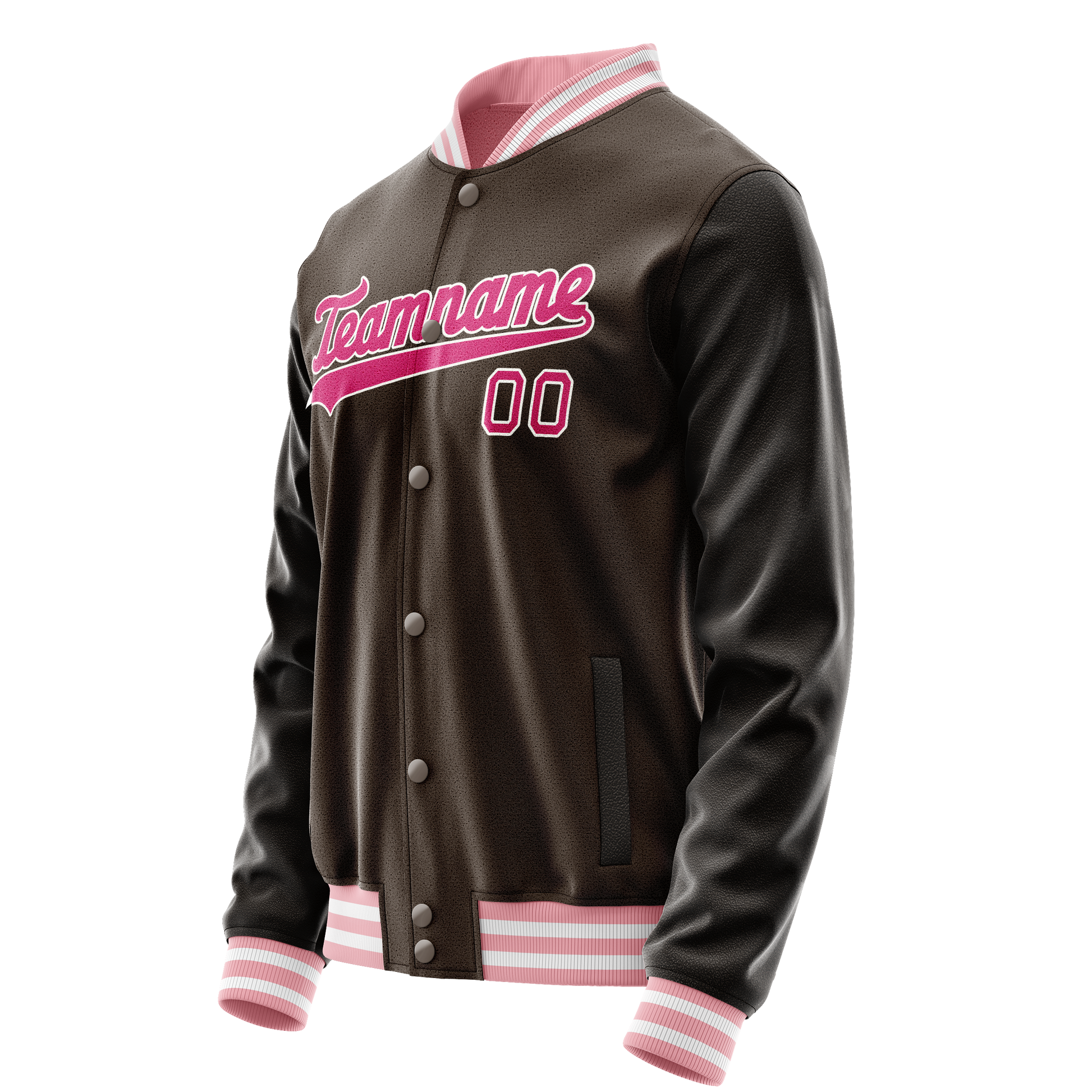 Custom Brown Pink Solid Color Varsity Letterman Jacket JA02240617XF072