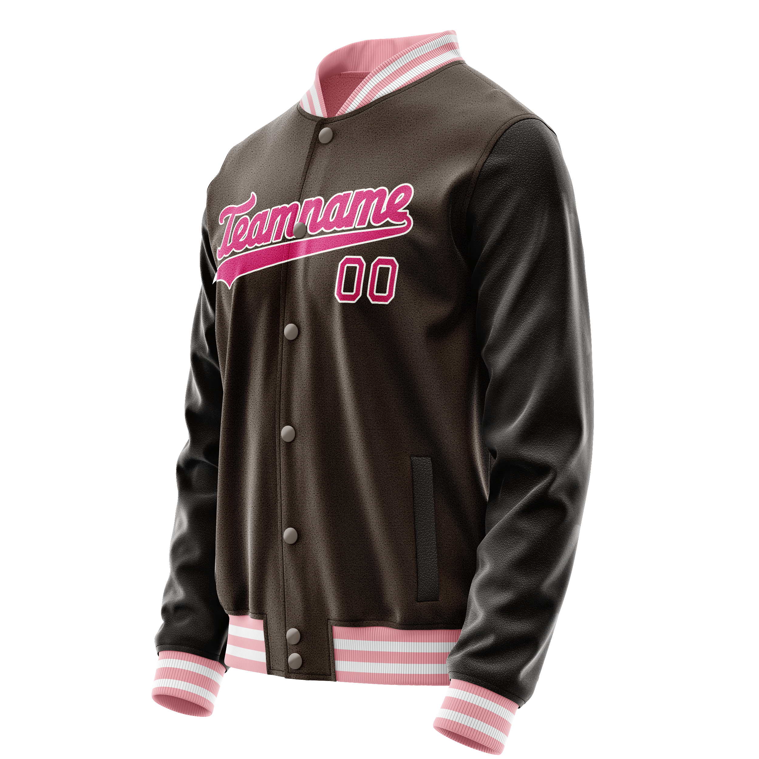 Custom Brown Pink Solid Color Varsity Letterman Jacket JA02240617XF072