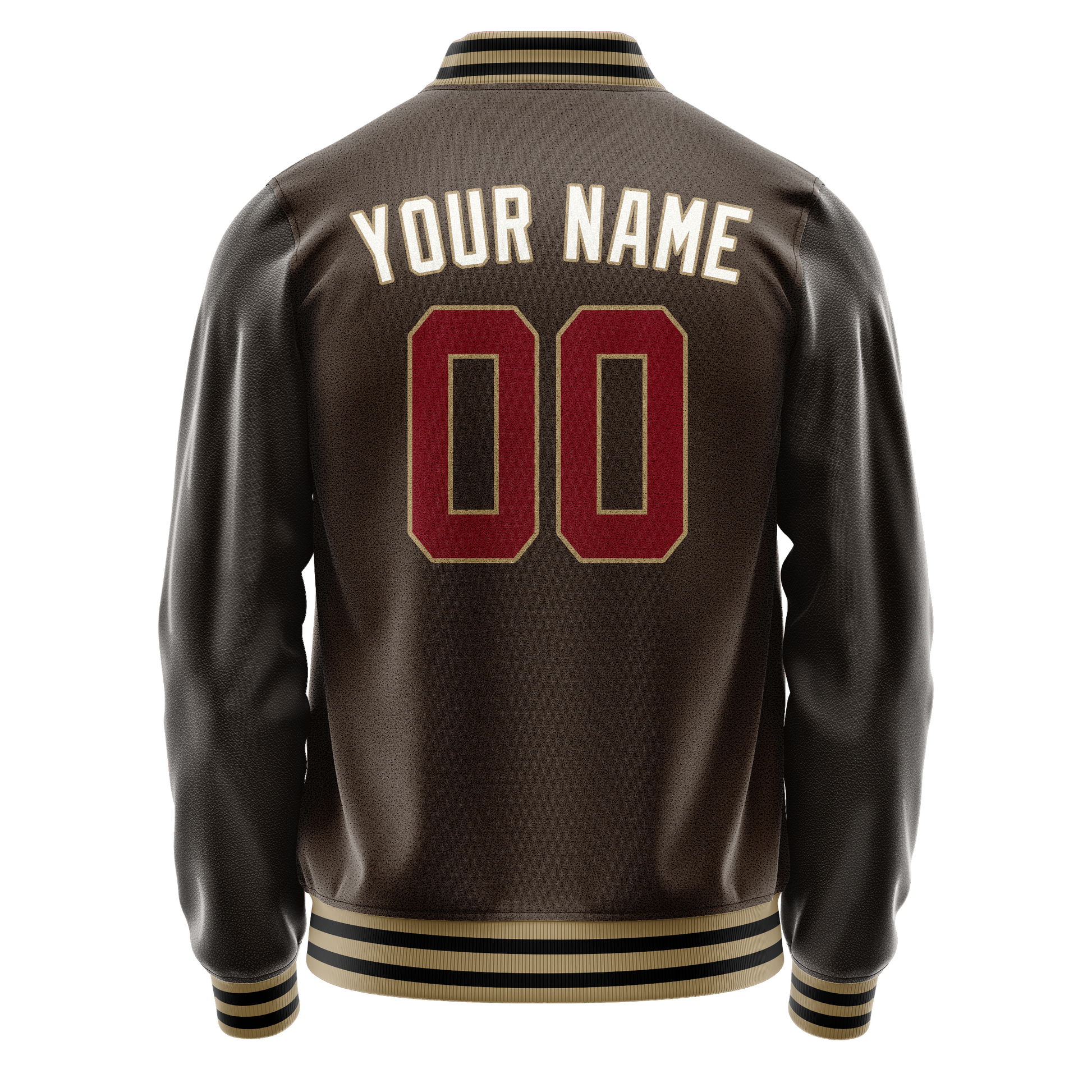 Custom Brown White Solid Color Varsity Letterman Jacket JA02240617XF065