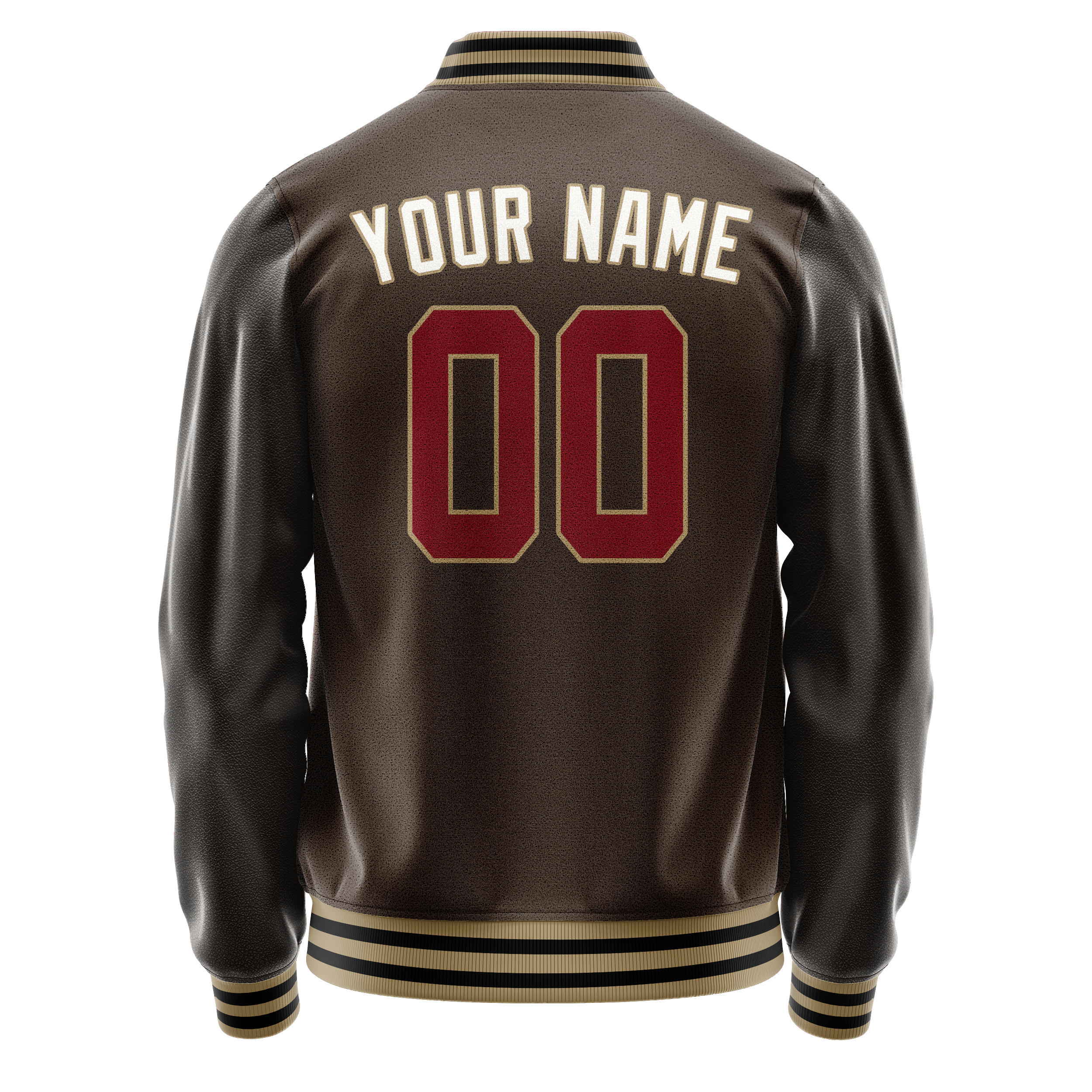 Custom Brown White Solid Color Varsity Letterman Jacket JA02240617XF065