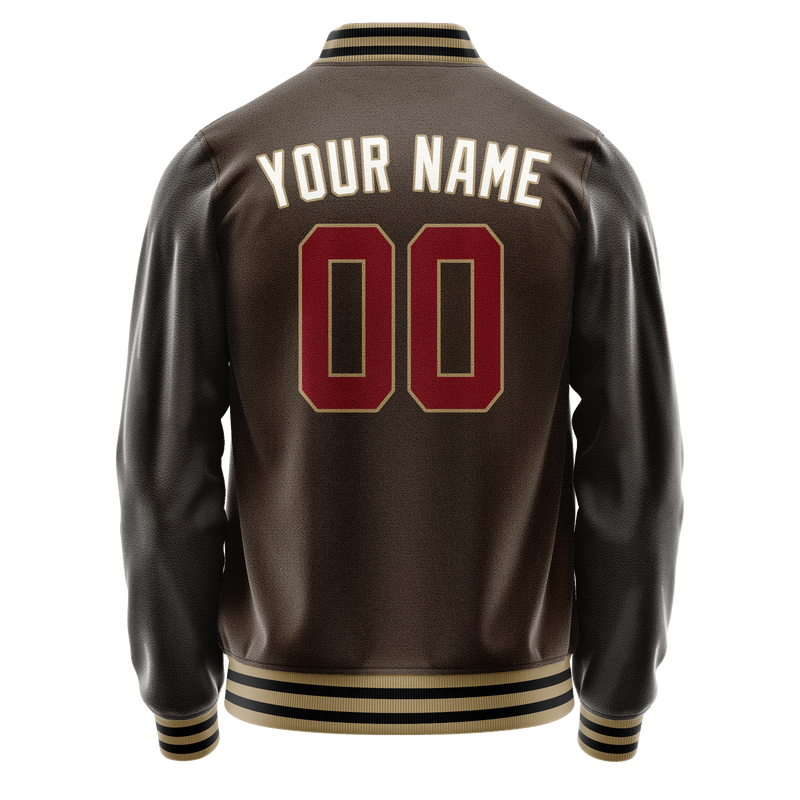Custom Brown White Solid Color Varsity Letterman Jacket JA02240617XF065