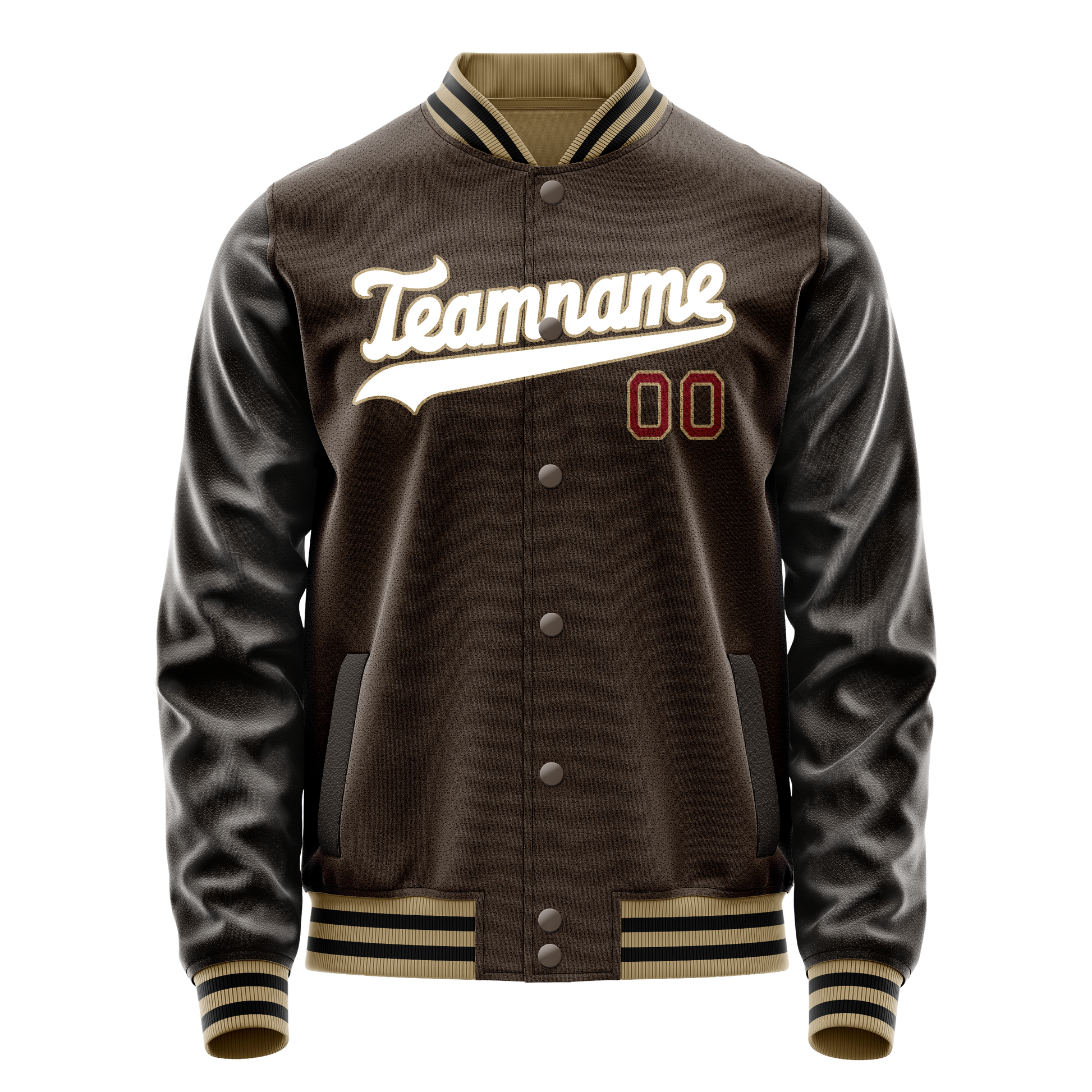 Custom Brown White Solid Color Varsity Letterman Jacket JA02240617XF065