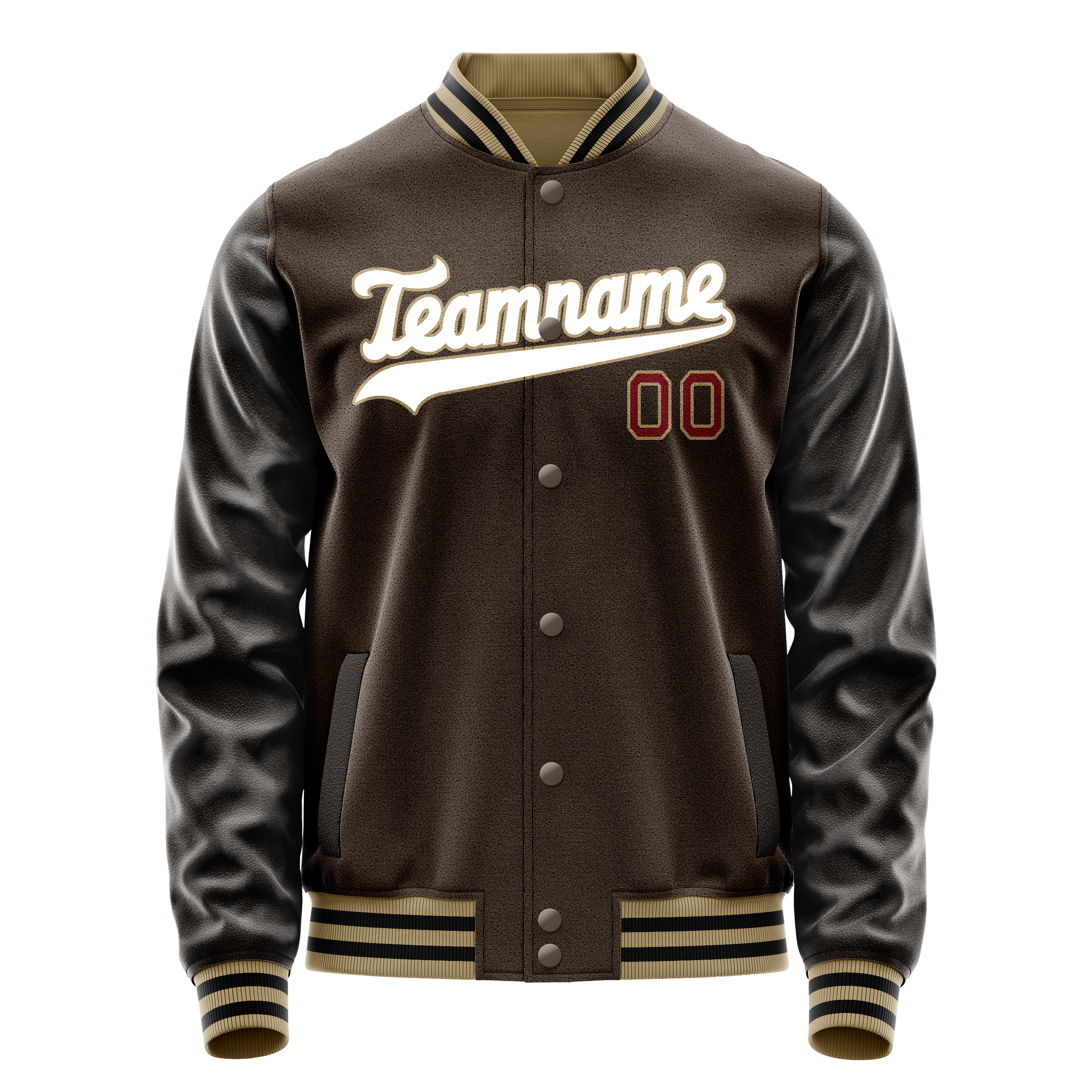 Custom Brown White Solid Color Varsity Letterman Jacket JA02240617XF065
