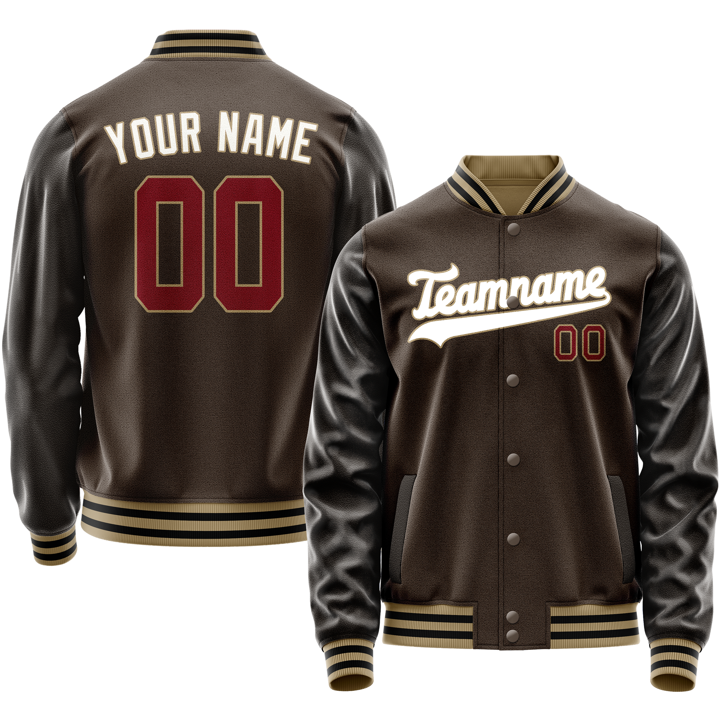 Custom Brown White Solid Color Varsity Letterman Jacket JA02240617XF065