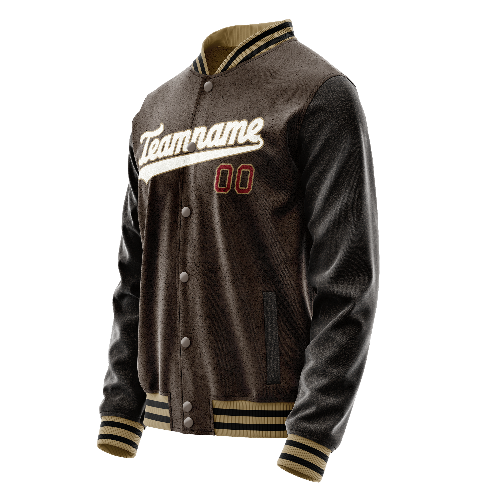Custom Brown White Solid Color Varsity Letterman Jacket JA02240617XF065
