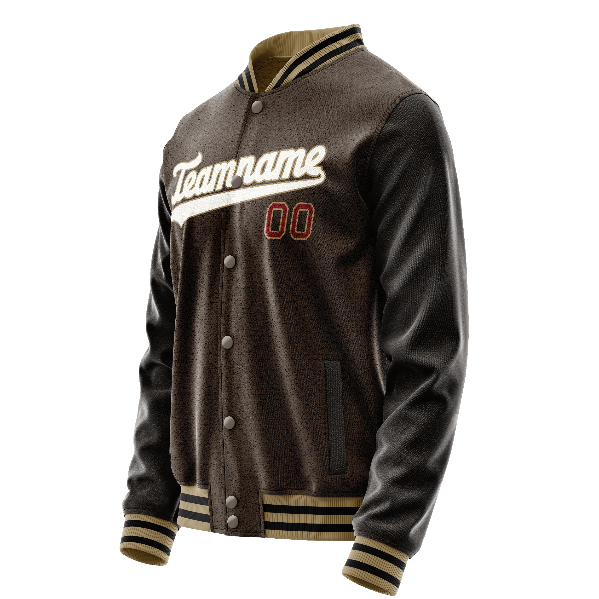 Custom Brown White Solid Color Varsity Letterman Jacket JA02240617XF065