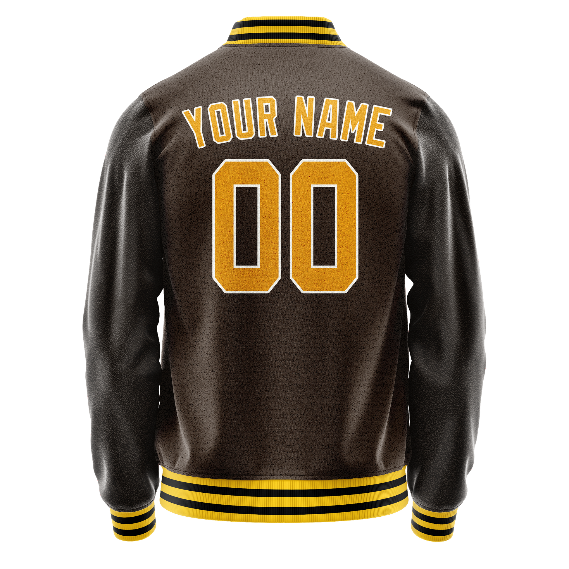 Custom Brown Gold Solid Color Varsity Letterman Jacket JA02240617XF085