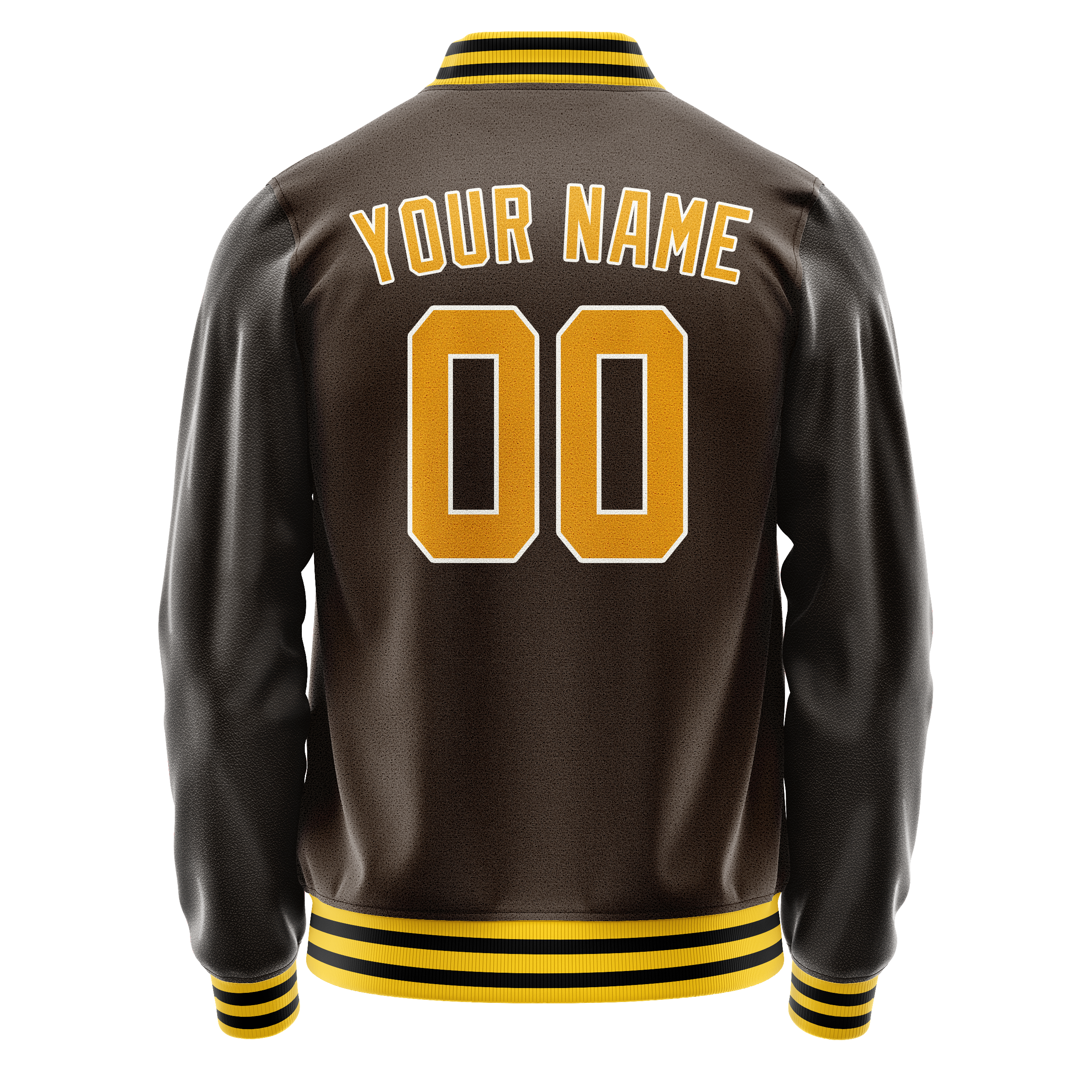 Custom Brown Gold Solid Color Varsity Letterman Jacket JA02240617XF085