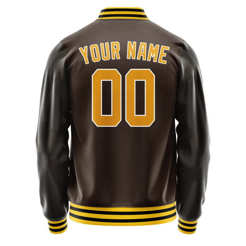 Custom Brown Gold Solid Color Varsity Letterman Jacket JA02240617XF085
