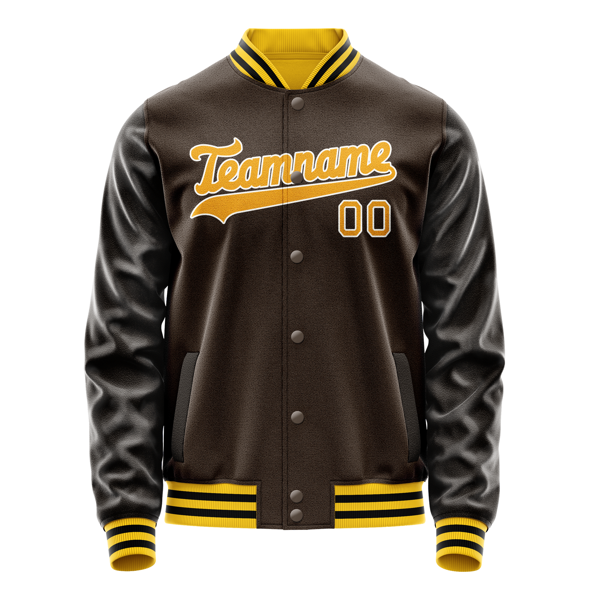 Custom Brown Gold Solid Color Varsity Letterman Jacket JA02240617XF085