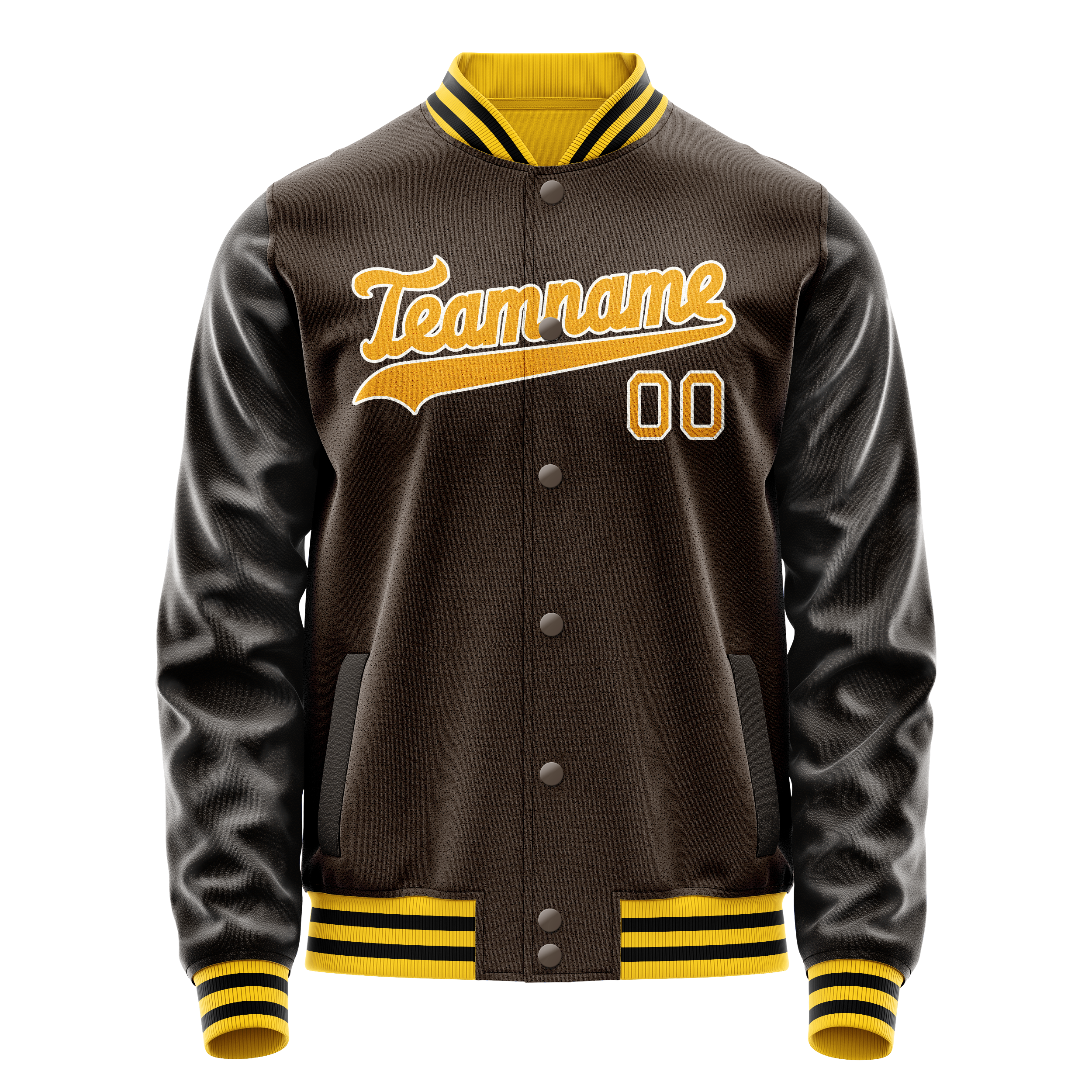 Custom Brown Gold Solid Color Varsity Letterman Jacket JA02240617XF085
