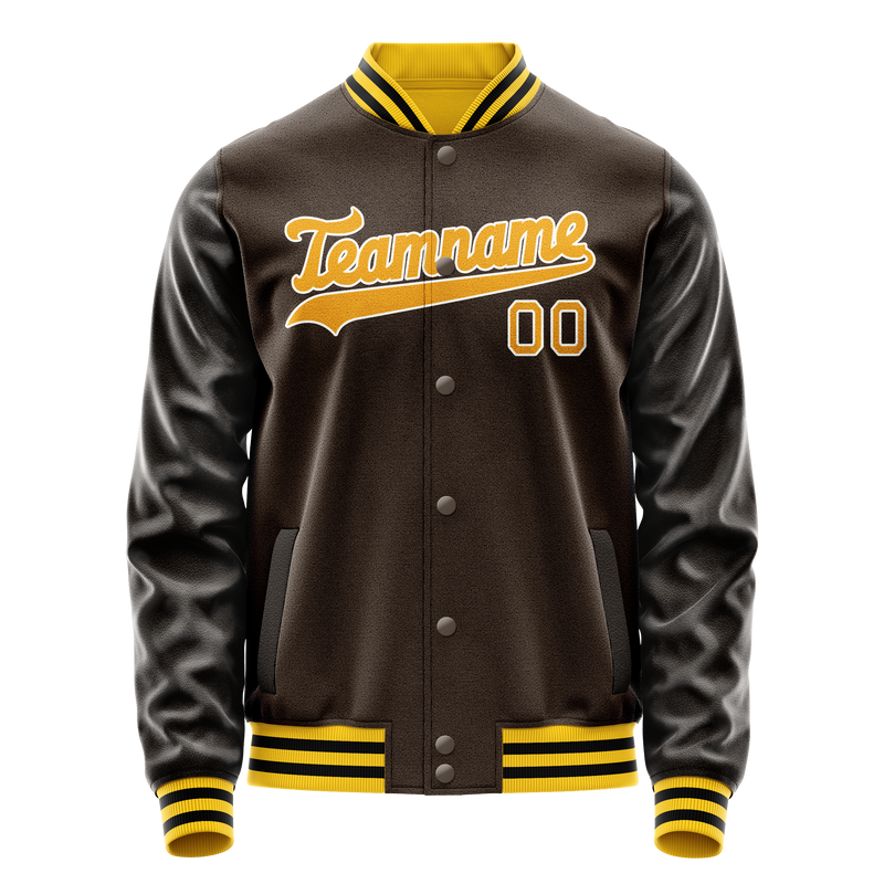 Custom Brown Gold Solid Color Varsity Letterman Jacket JA02240617XF085