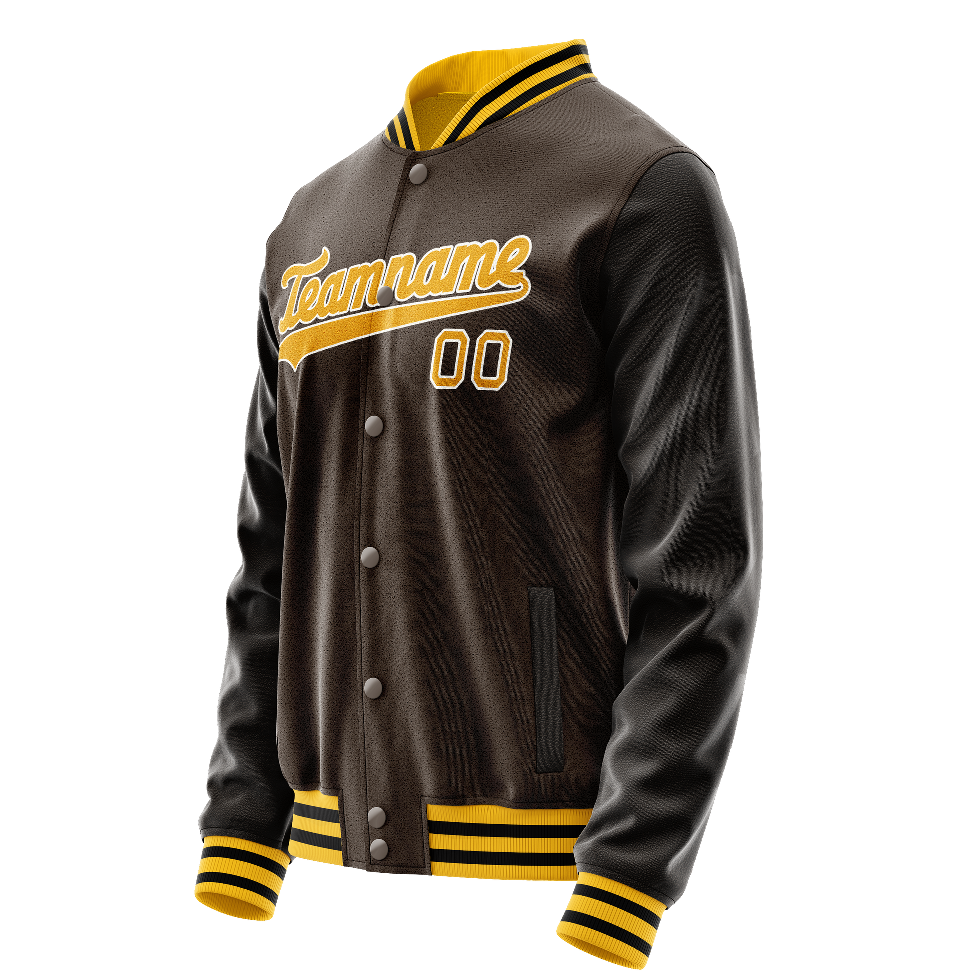 Custom Brown Gold Solid Color Varsity Letterman Jacket JA02240617XF085