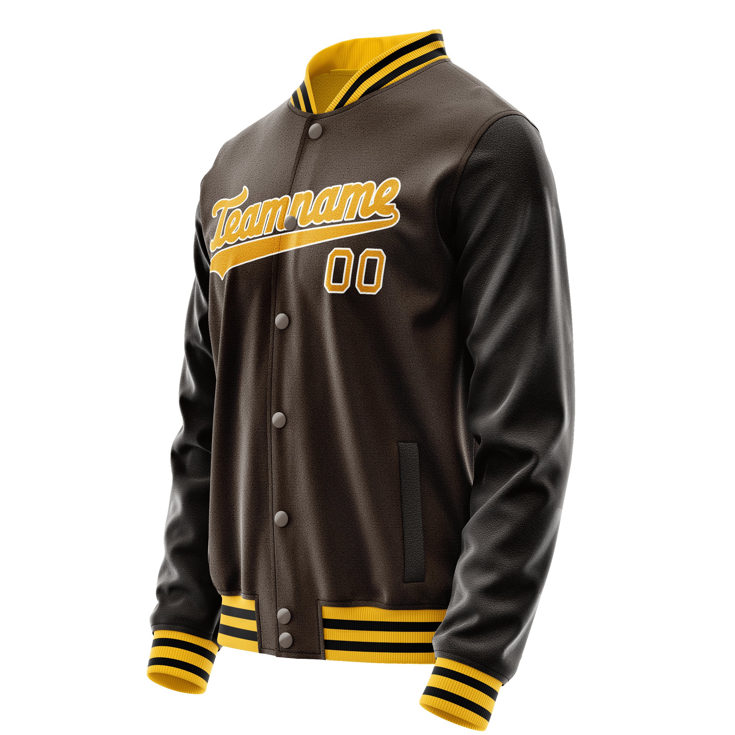 Custom Brown Gold Solid Color Varsity Letterman Jacket JA02240617XF085