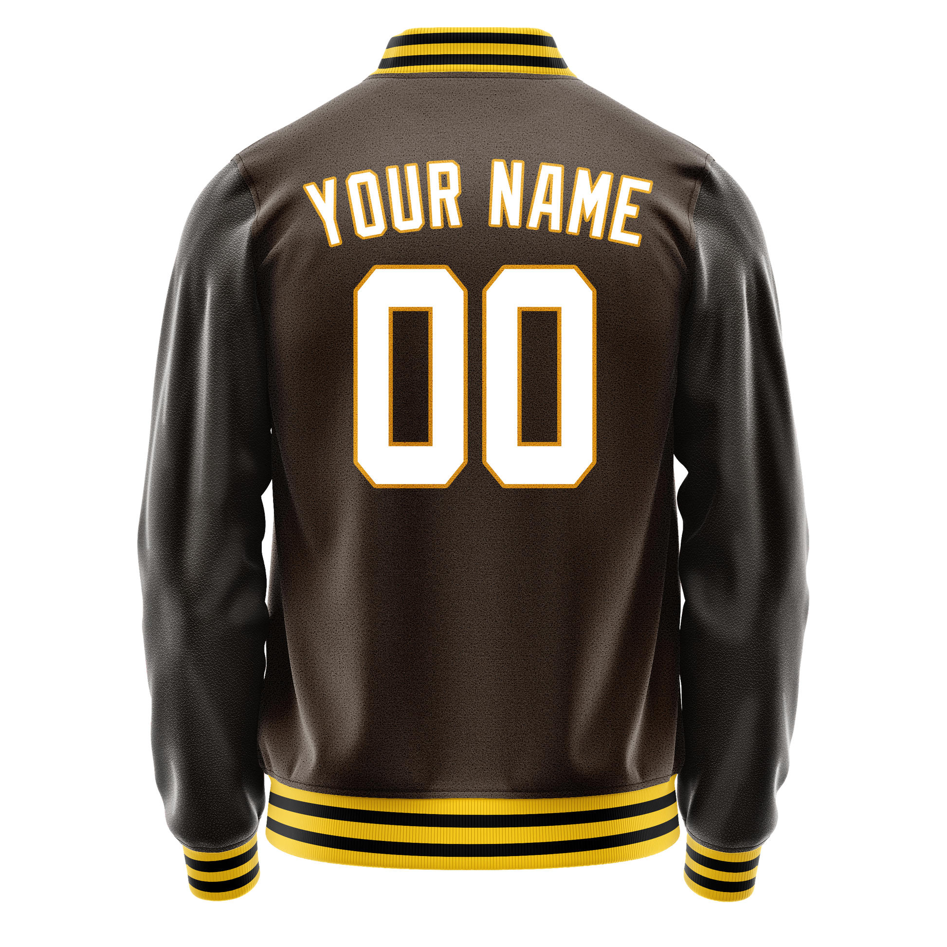 Custom Brown White Solid Color Varsity Letterman Jacket JA02240617XF064