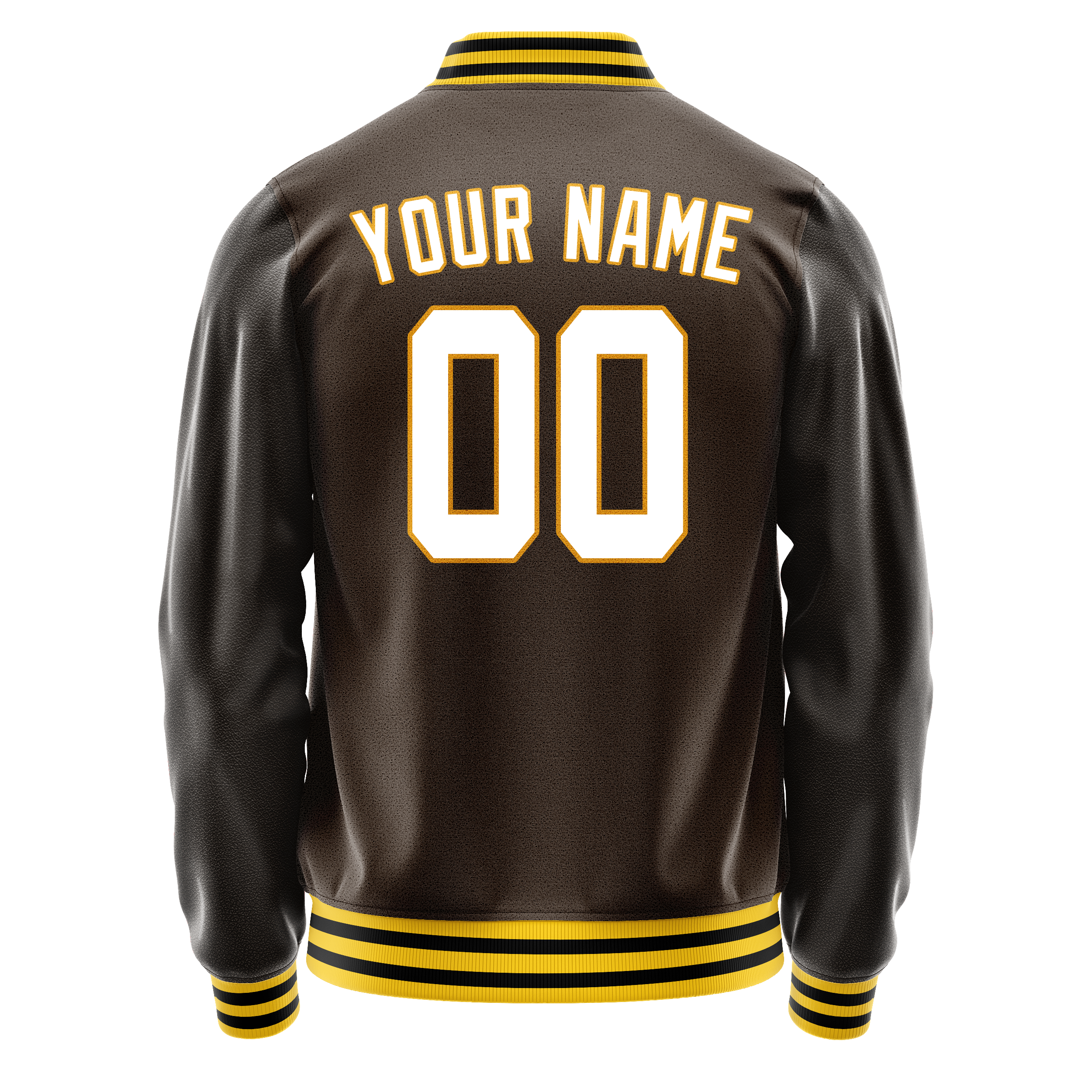Custom Brown White Solid Color Varsity Letterman Jacket JA02240617XF064