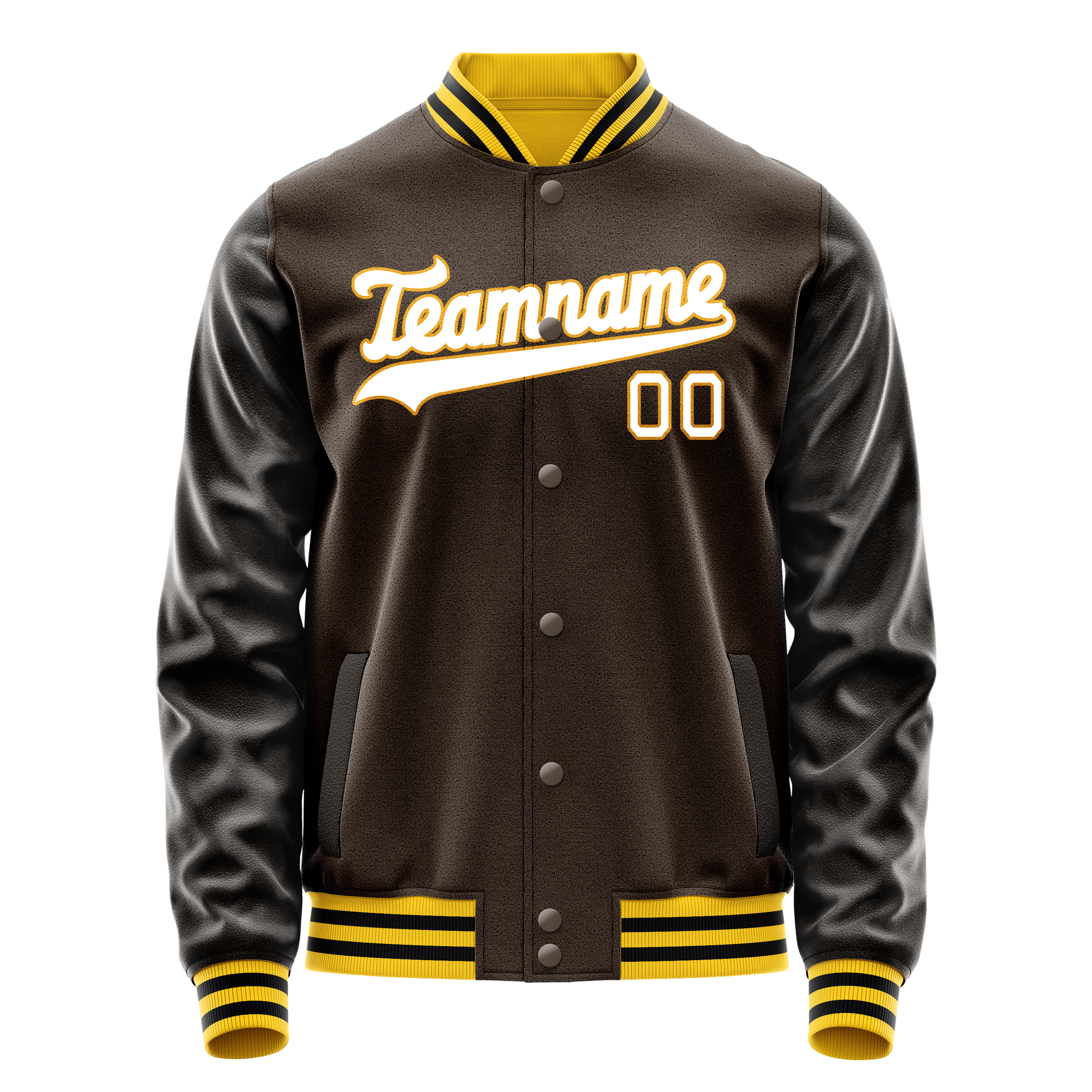 Custom Brown White Solid Color Varsity Letterman Jacket JA02240617XF064