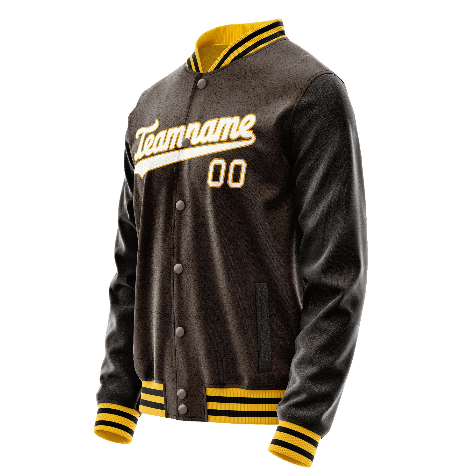 Custom Brown White Solid Color Varsity Letterman Jacket JA02240617XF064