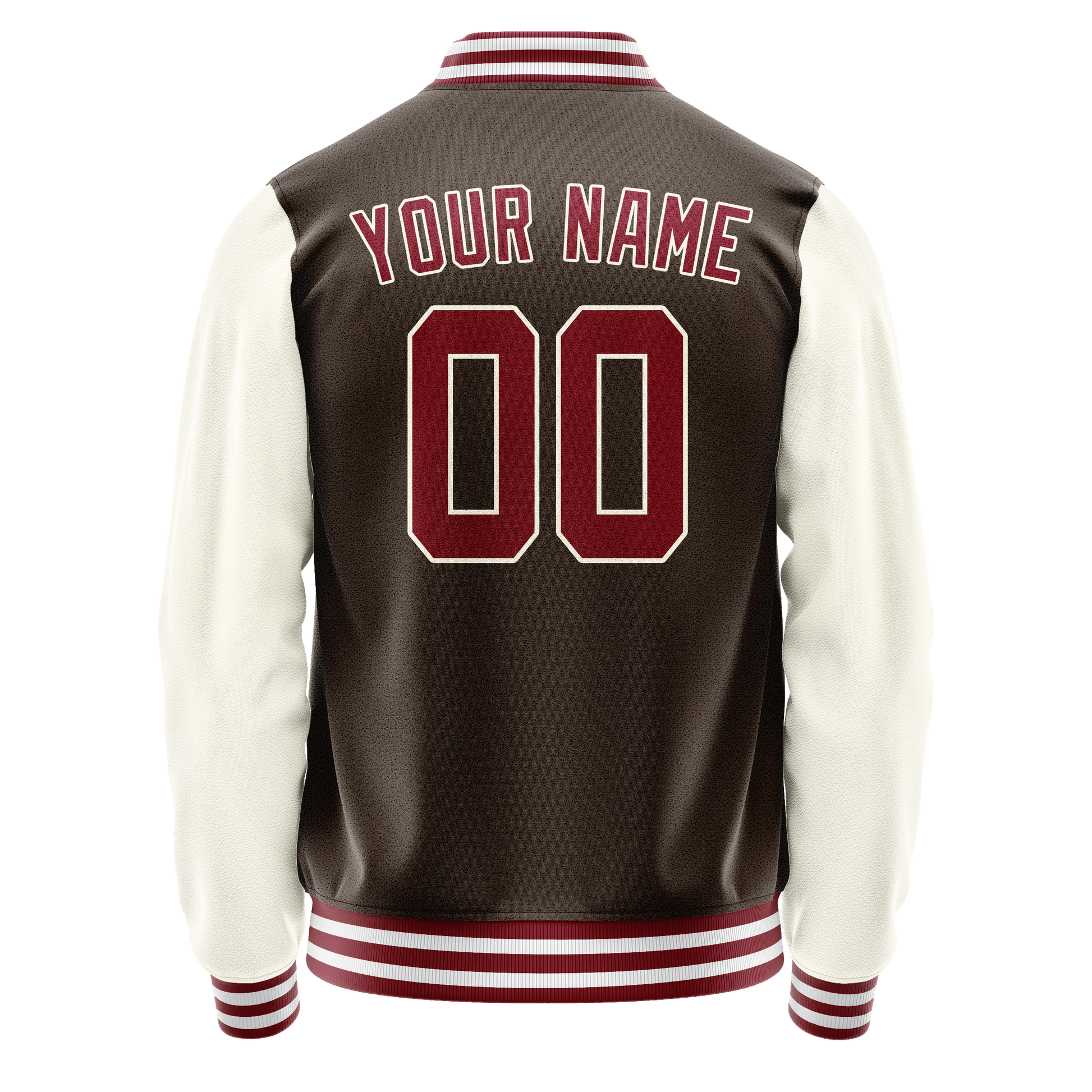 Custom Brown Cream Solid Color Varsity Letterman Jacket JA02240617XF082