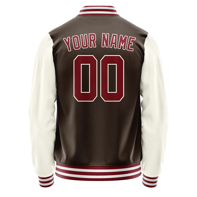 Custom Brown Cream Solid Color Varsity Letterman Jacket JA02240617XF082