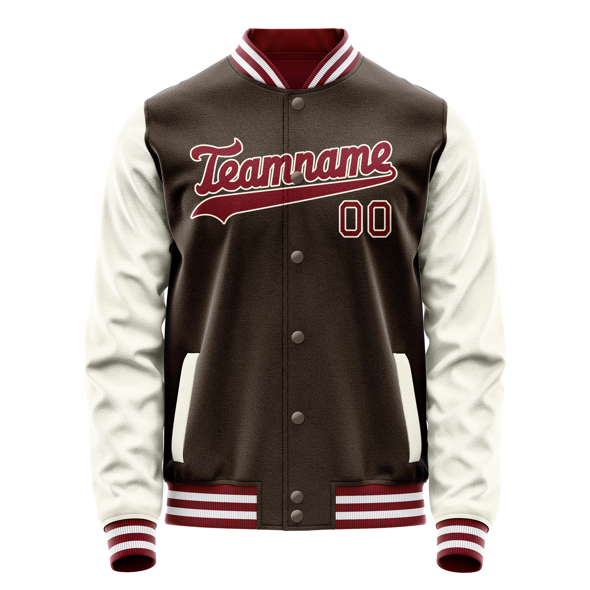 Custom Brown Cream Solid Color Varsity Letterman Jacket JA02240617XF082