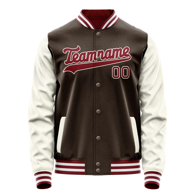 Custom Brown Cream Solid Color Varsity Letterman Jacket JA02240617XF082
