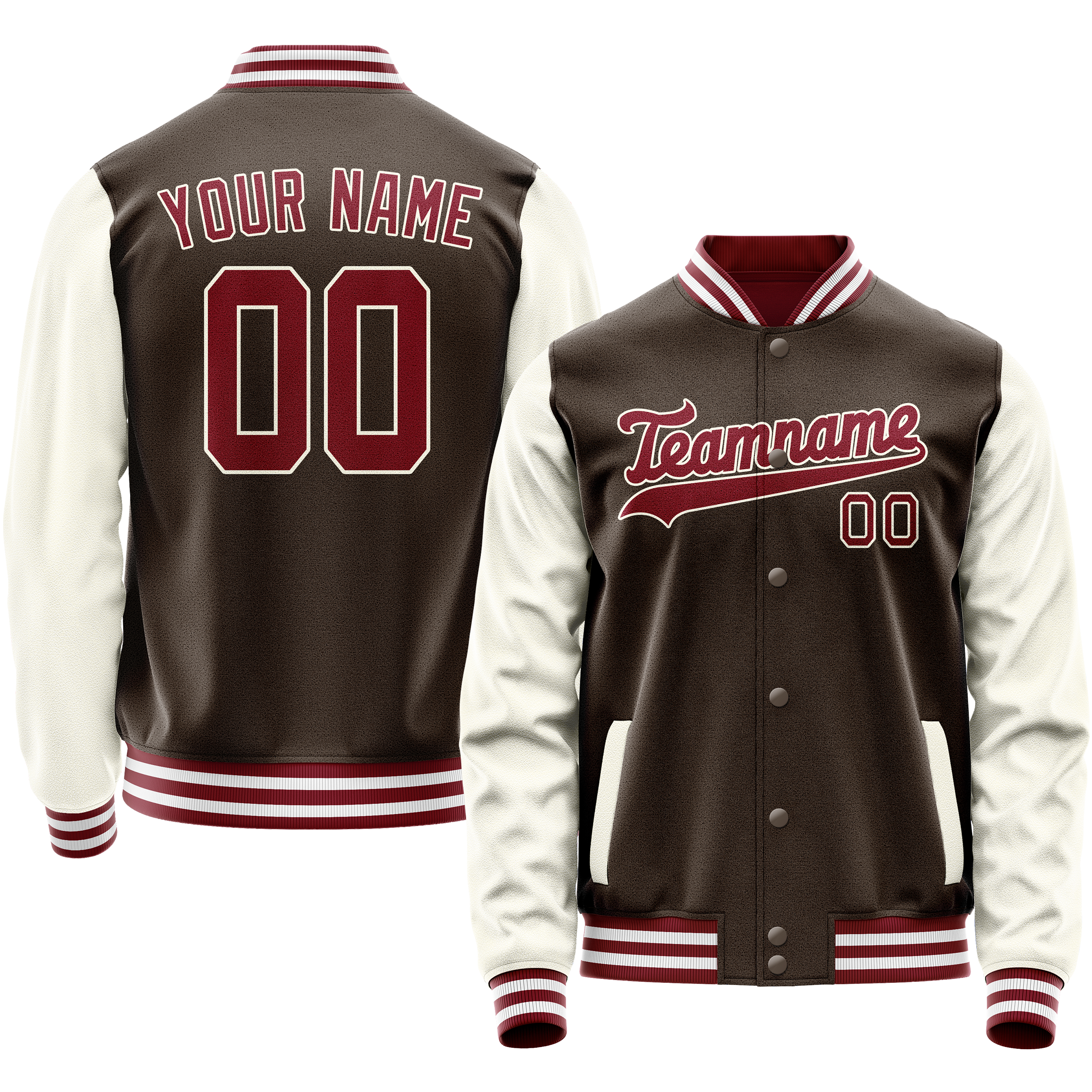 Custom Brown Cream Solid Color Varsity Letterman Jacket JA02240617XF082