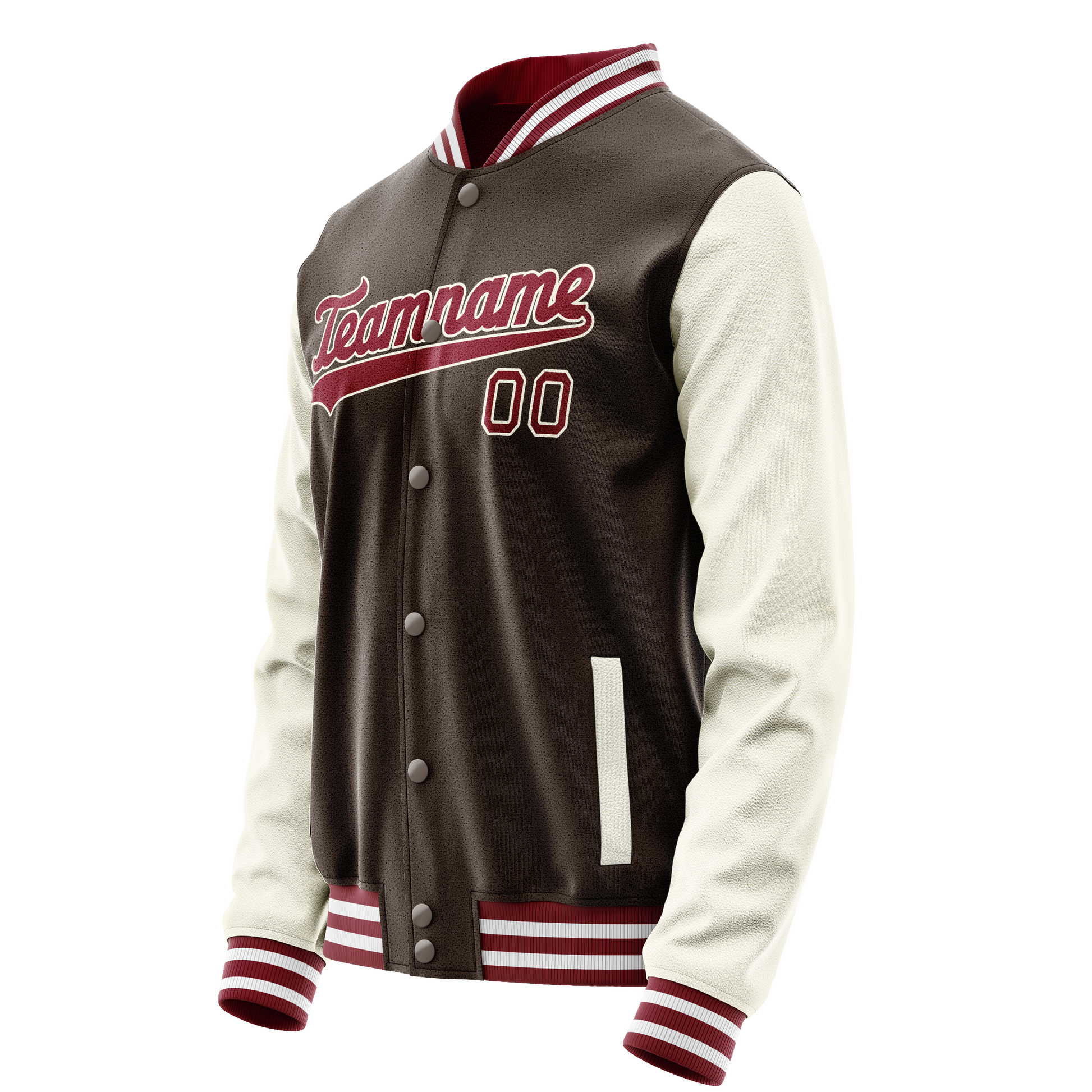 Custom Brown Cream Solid Color Varsity Letterman Jacket JA02240617XF082