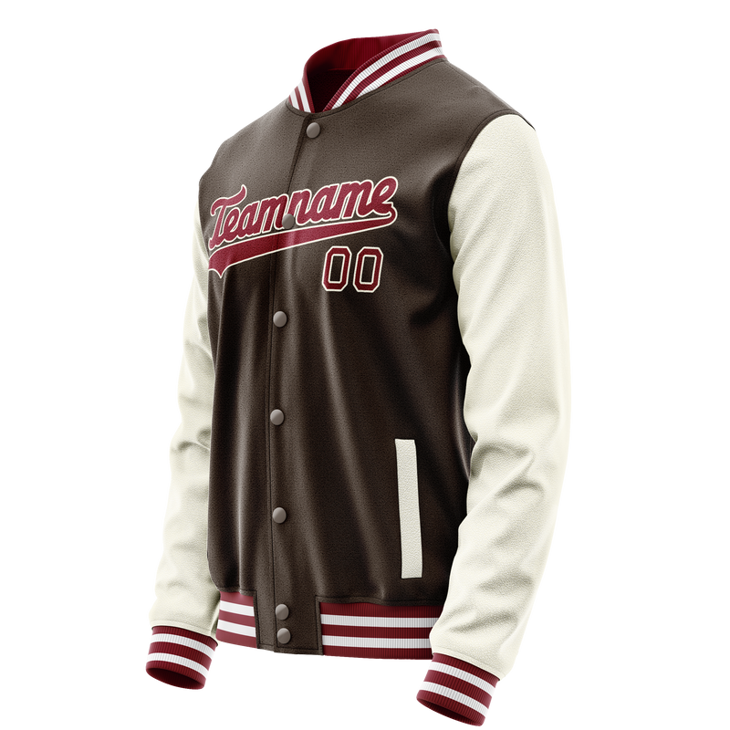 Custom Brown Cream Solid Color Varsity Letterman Jacket JA02240617XF082