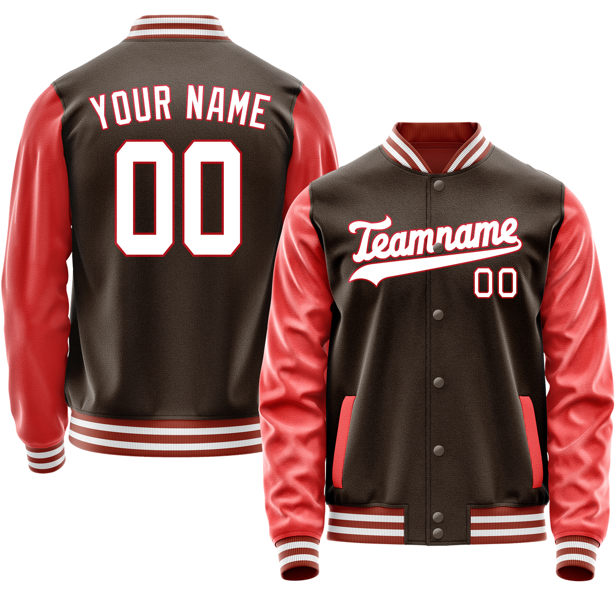 Custom Brown Texas-Orange Solid Color Varsity Letterman Jacket JA02240617XF061