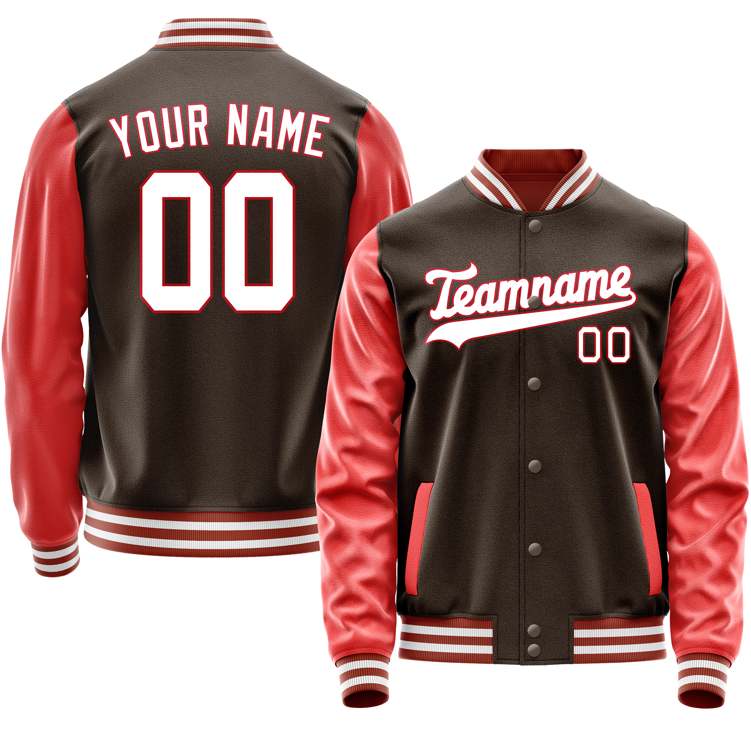 Custom Brown Texas-Orange Solid Color Varsity Letterman Jacket JA02240617XF061