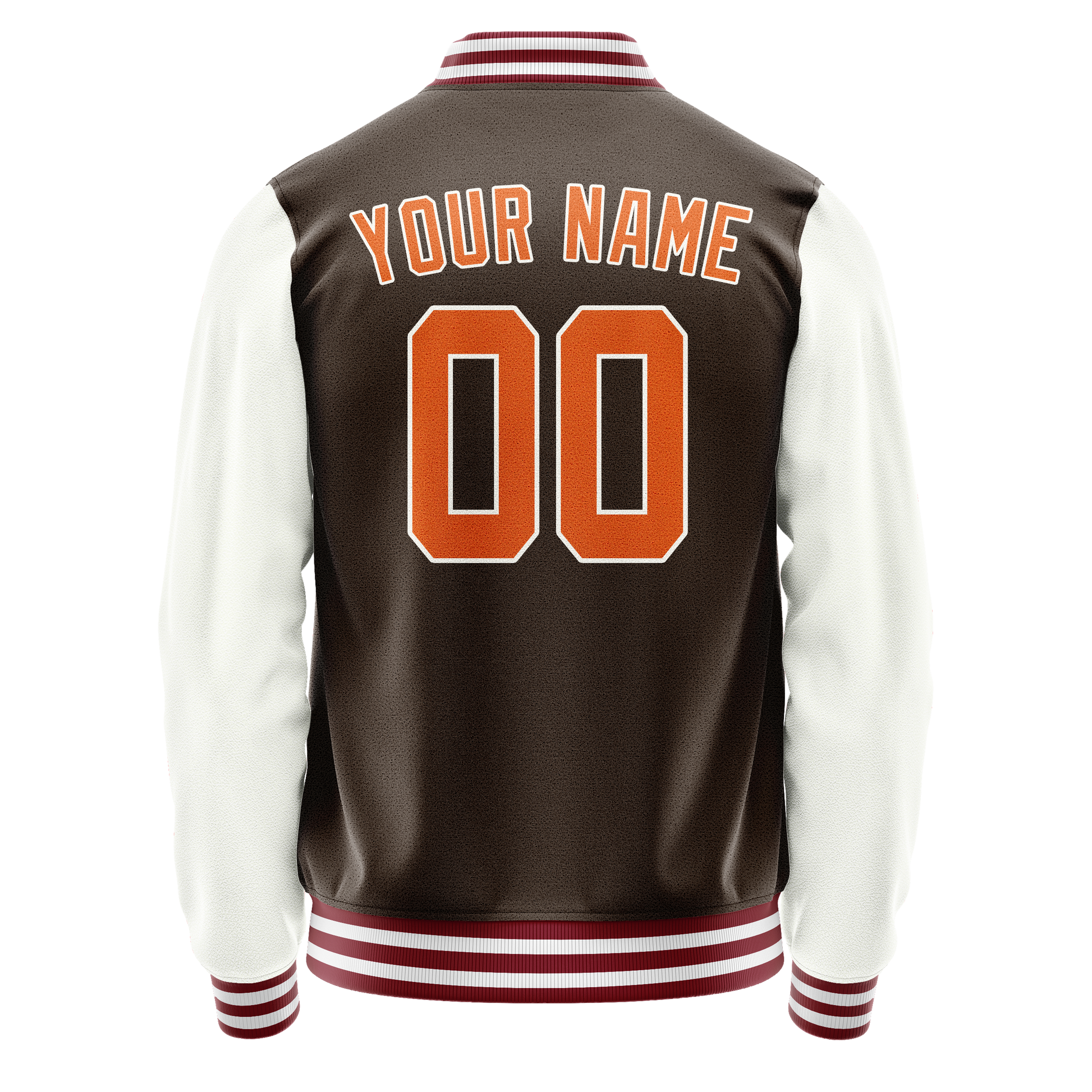 Custom Brown White Solid Color Varsity Letterman Jacket JA02240617XF069