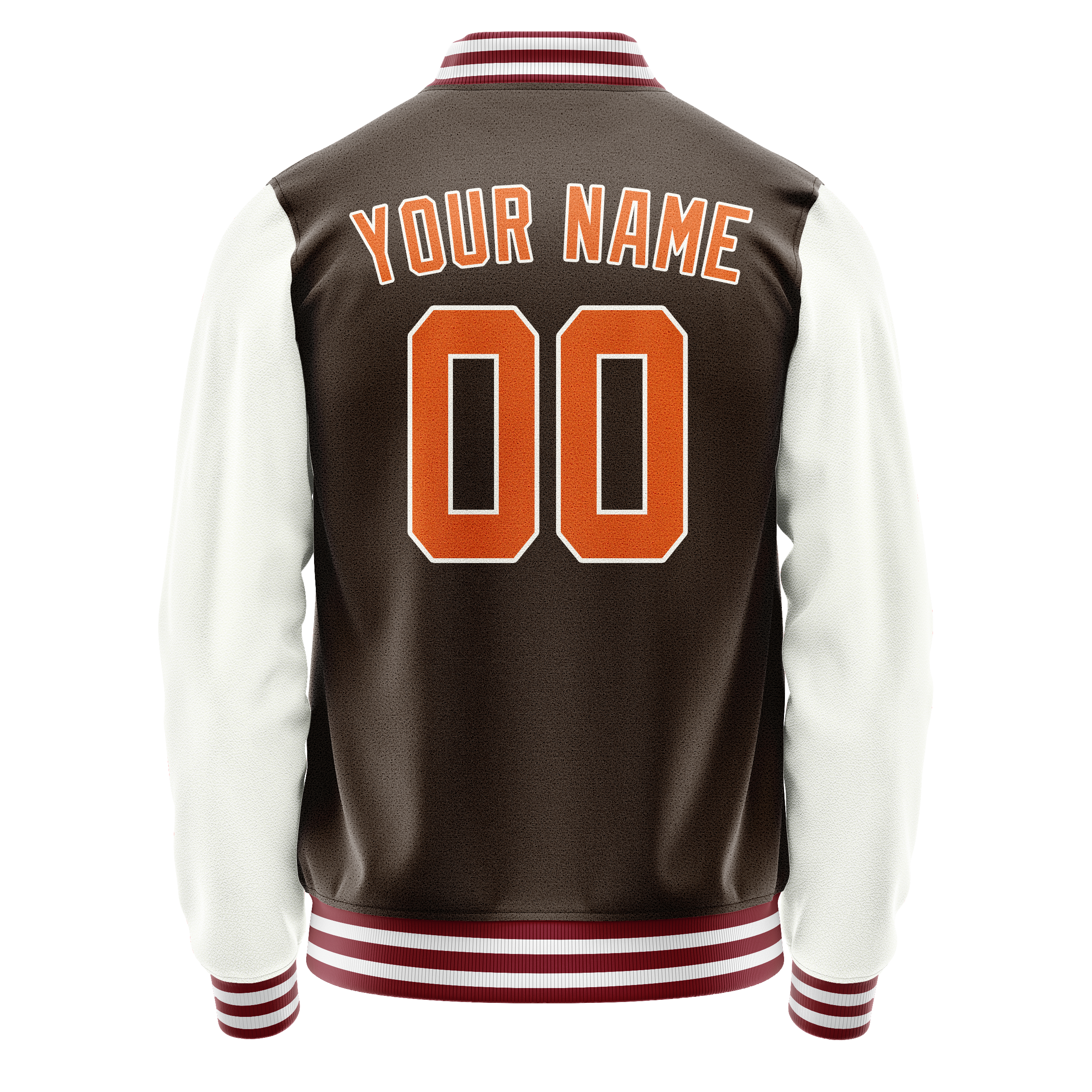 Custom Brown White Solid Color Varsity Letterman Jacket JA02240617XF069