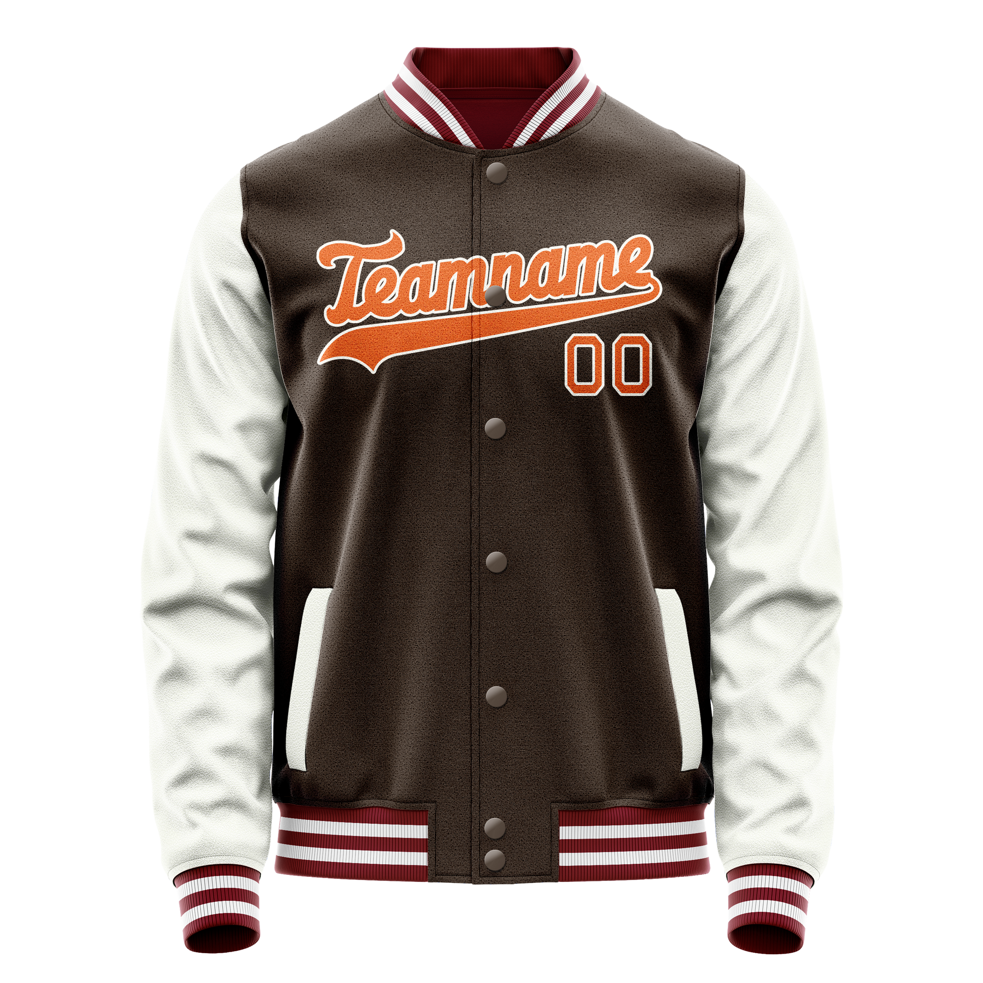 Custom Brown White Solid Color Varsity Letterman Jacket JA02240617XF069