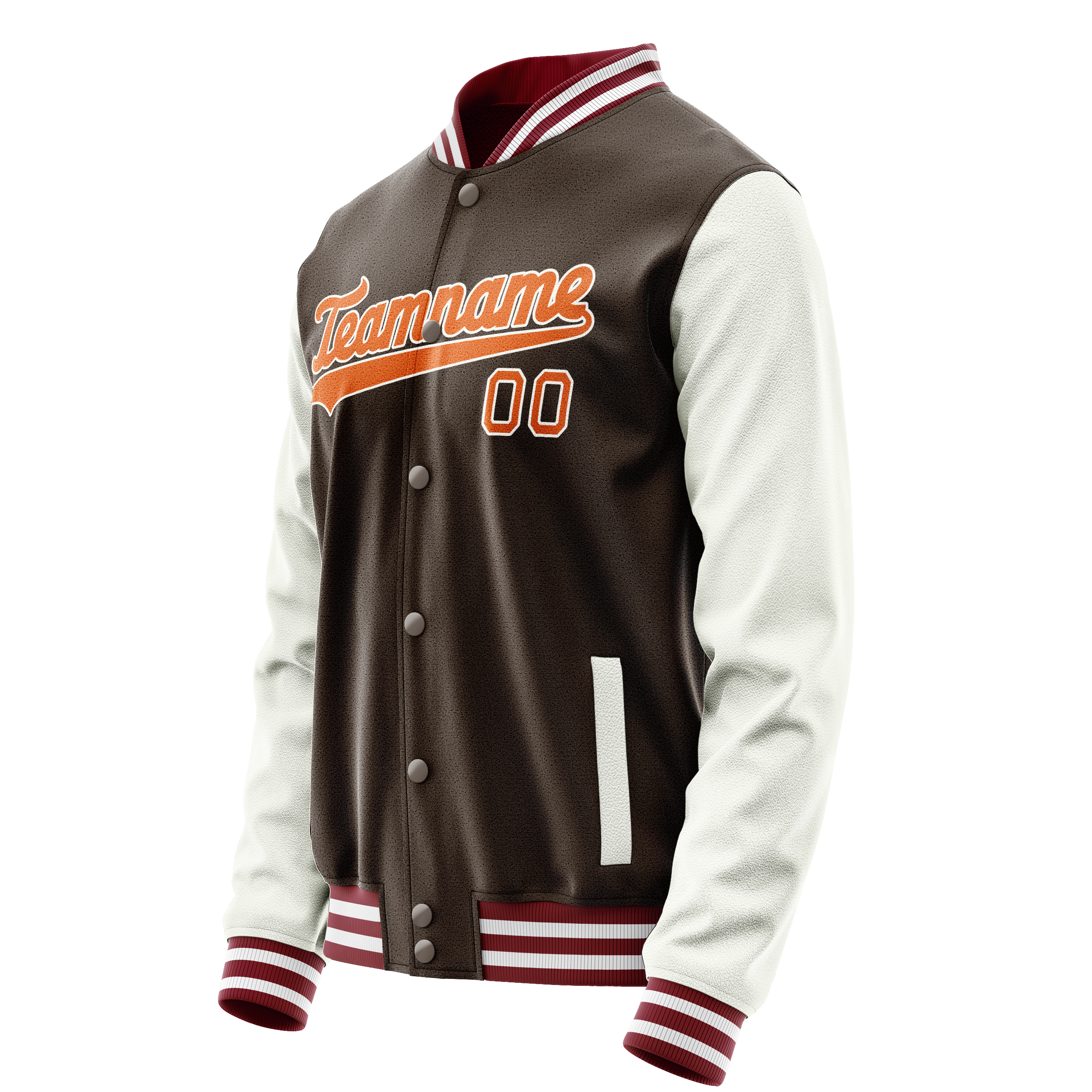 Custom Brown White Solid Color Varsity Letterman Jacket JA02240617XF069