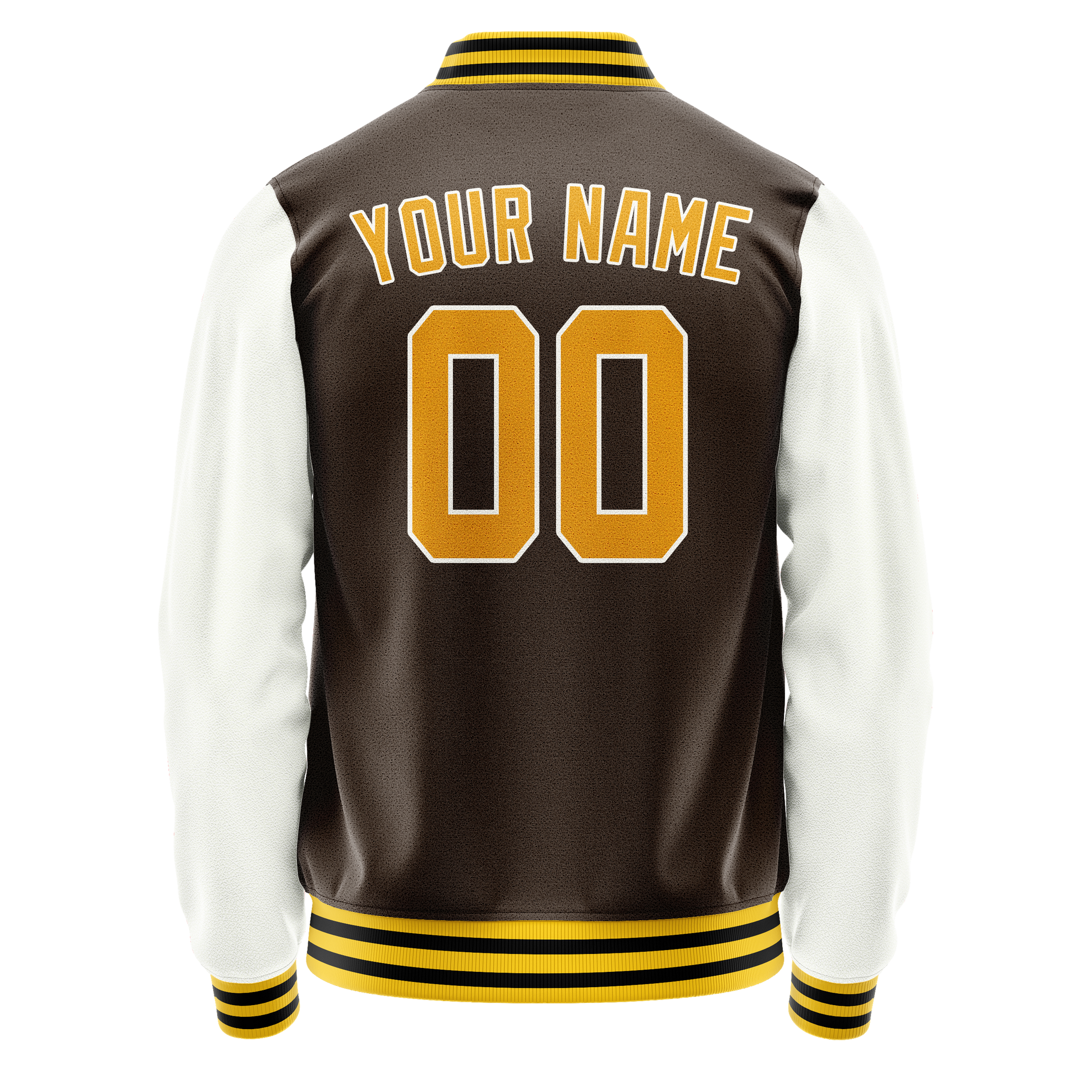 Custom Brown White Solid Color Varsity Letterman Jacket JA02240617XF063