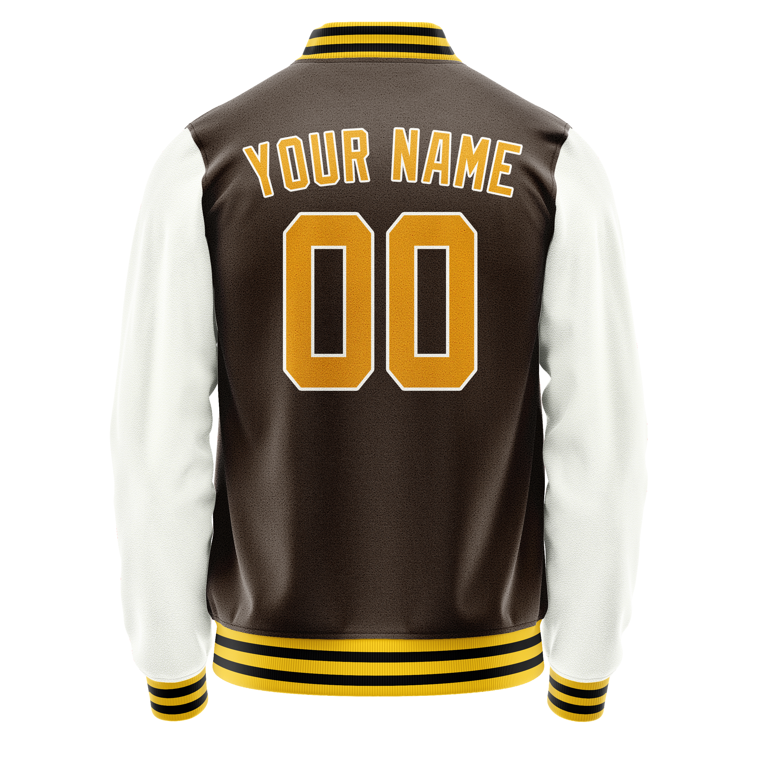 Custom Brown White Solid Color Varsity Letterman Jacket JA02240617XF063