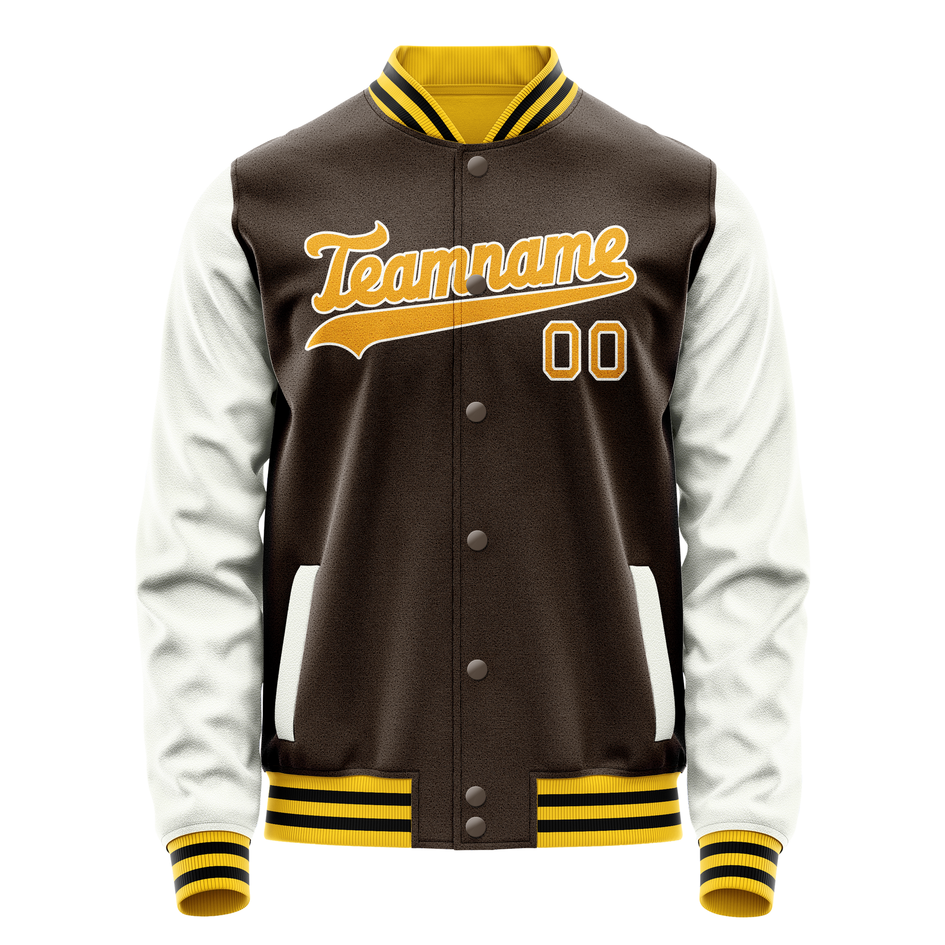 Custom Brown White Solid Color Varsity Letterman Jacket JA02240617XF063