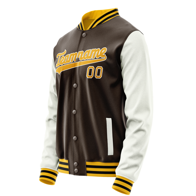 Custom Brown White Solid Color Varsity Letterman Jacket JA02240617XF063