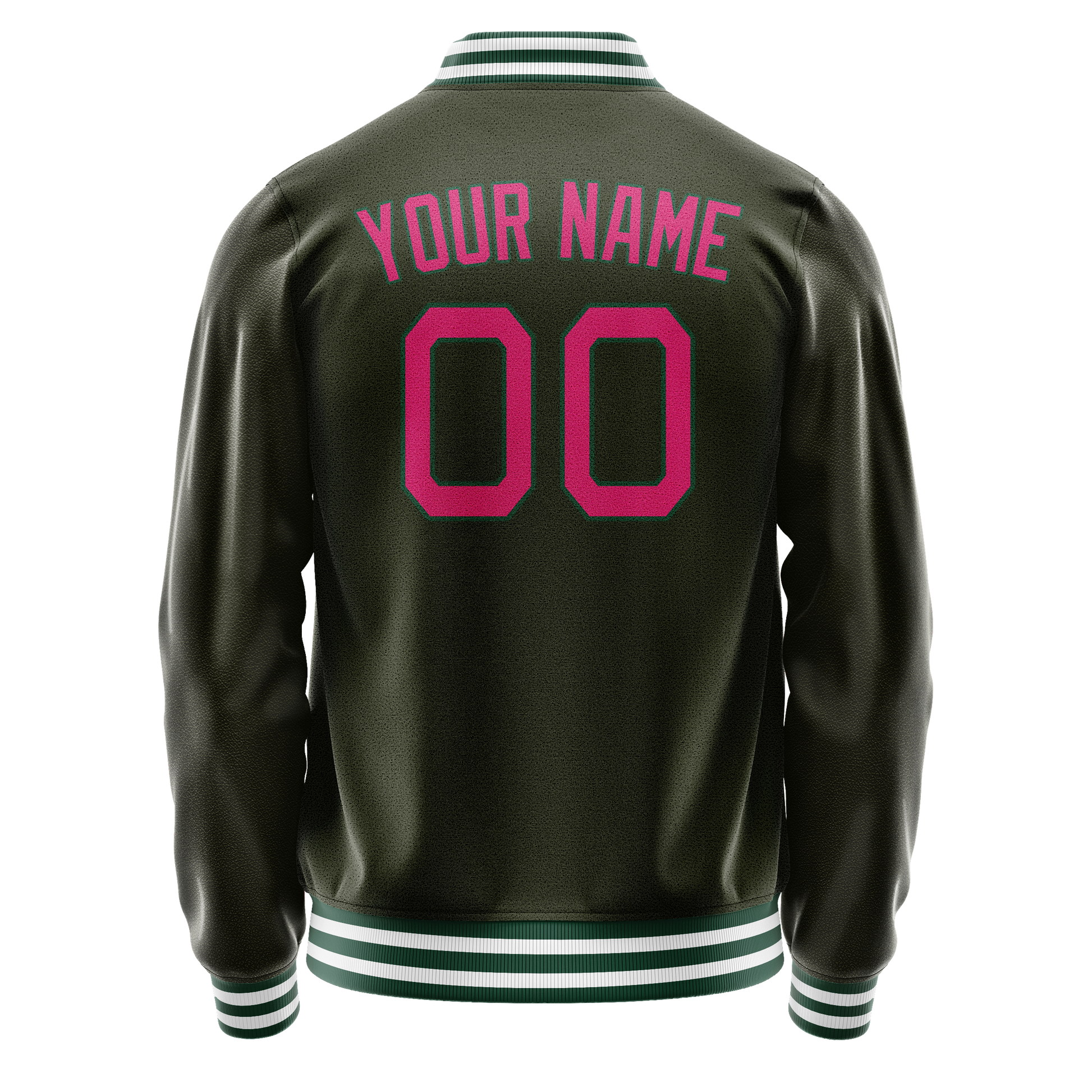 Custom Olive Pink Solid Color Varsity Letterman Jacket JA02240617LH308