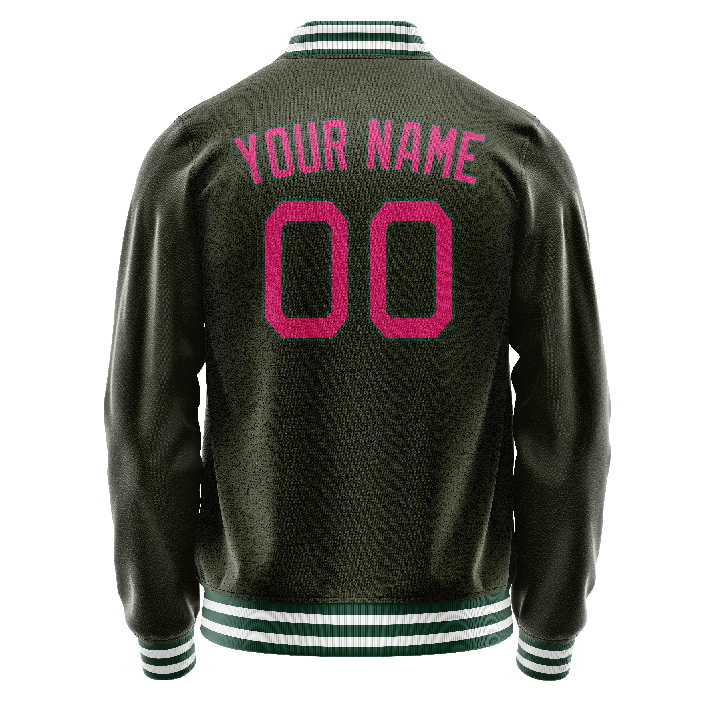 Custom Olive Pink Solid Color Varsity Letterman Jacket JA02240617LH308