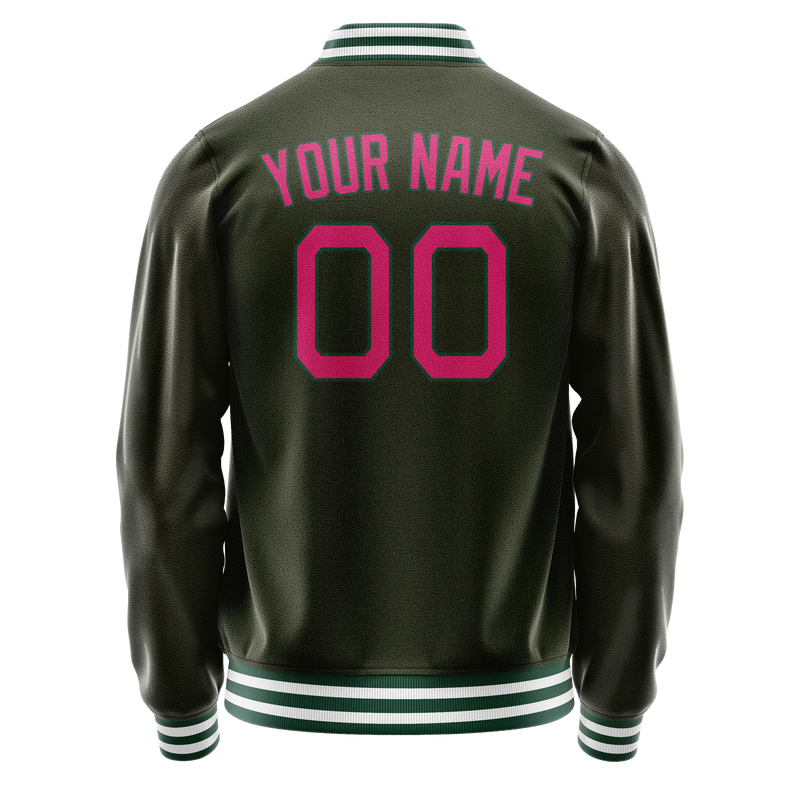 Custom Olive Pink Solid Color Varsity Letterman Jacket JA02240617LH308