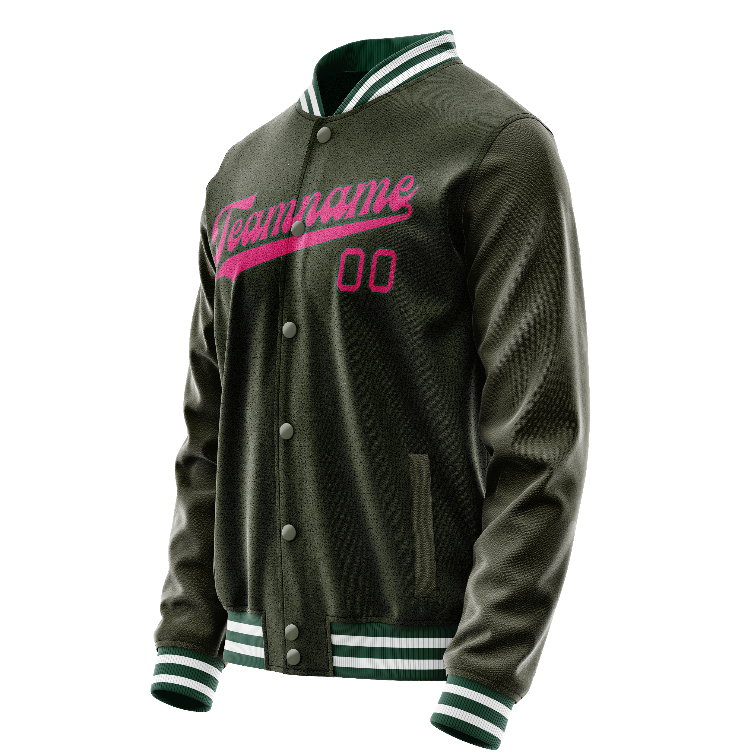 Custom Olive Pink Solid Color Varsity Letterman Jacket JA02240617LH308