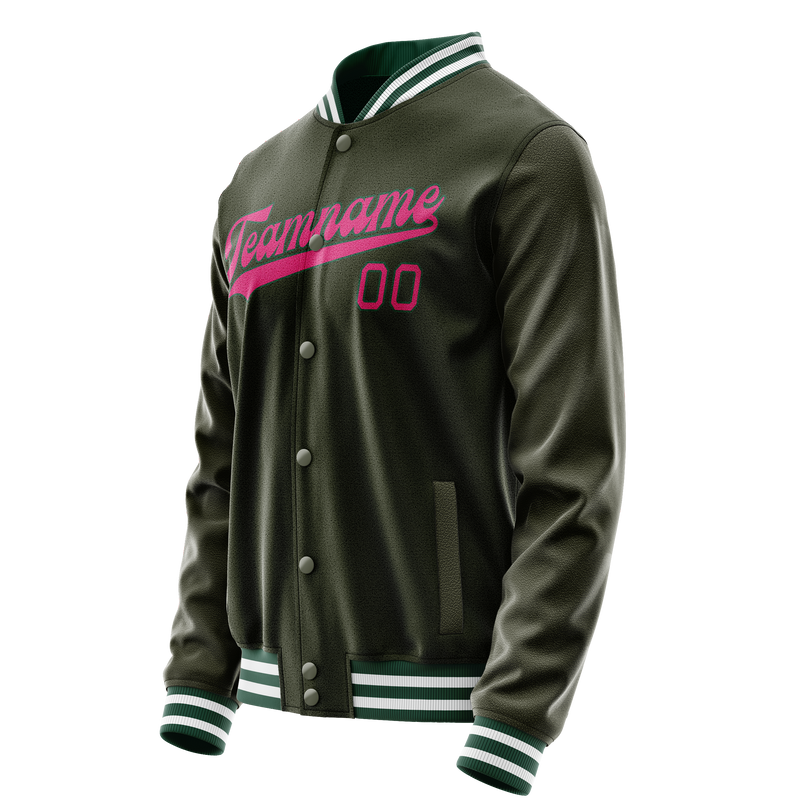 Custom Olive Pink Solid Color Varsity Letterman Jacket JA02240617LH308