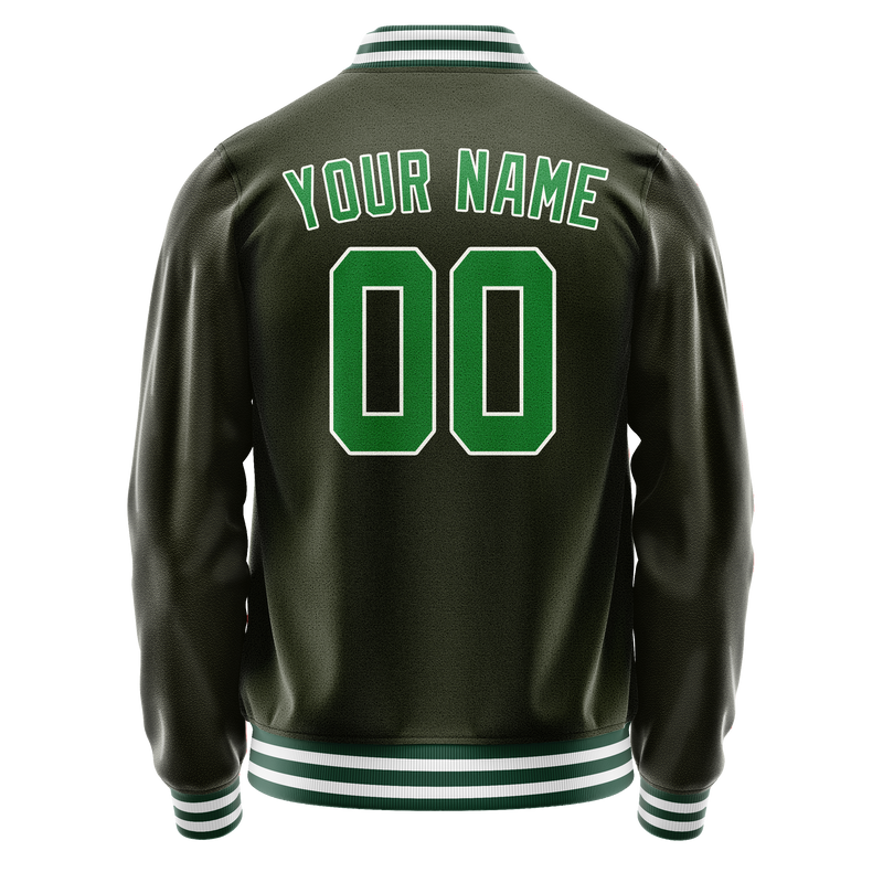 Custom Olive Neon-Green Solid Color Varsity Letterman Jacket JA02240617LH313