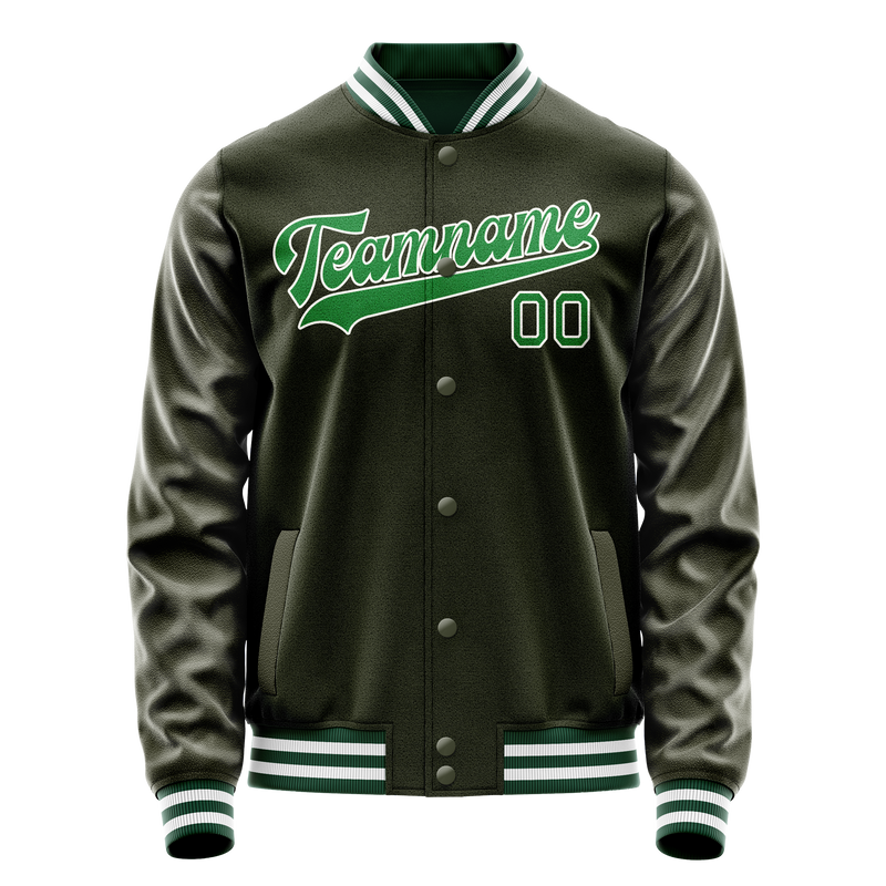 Custom Olive Neon-Green Solid Color Varsity Letterman Jacket JA02240617LH313