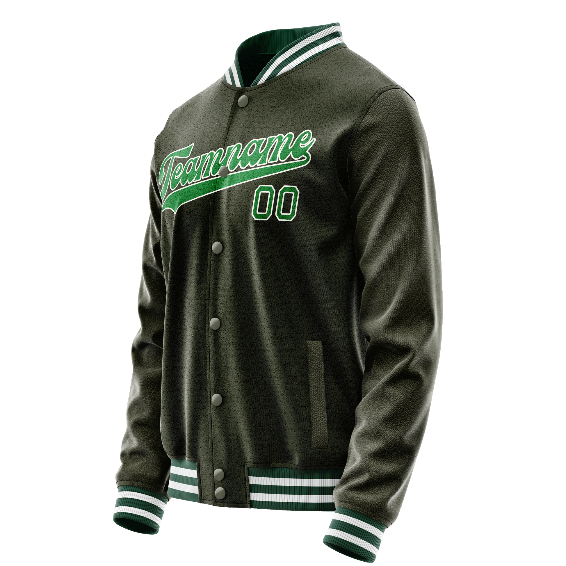 Custom Olive Neon-Green Solid Color Varsity Letterman Jacket JA02240617LH313