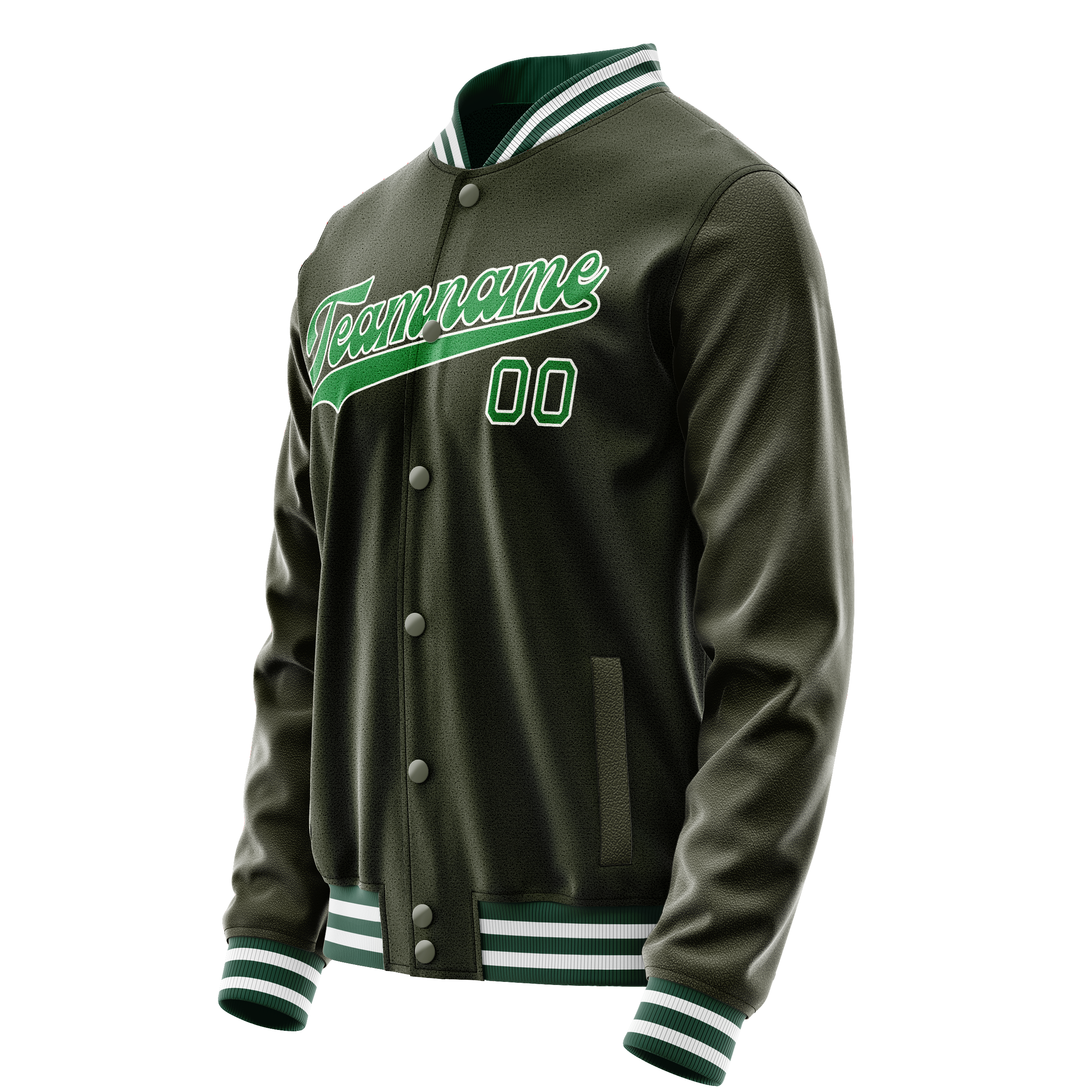 Custom Olive Neon-Green Solid Color Varsity Letterman Jacket JA02240617LH313